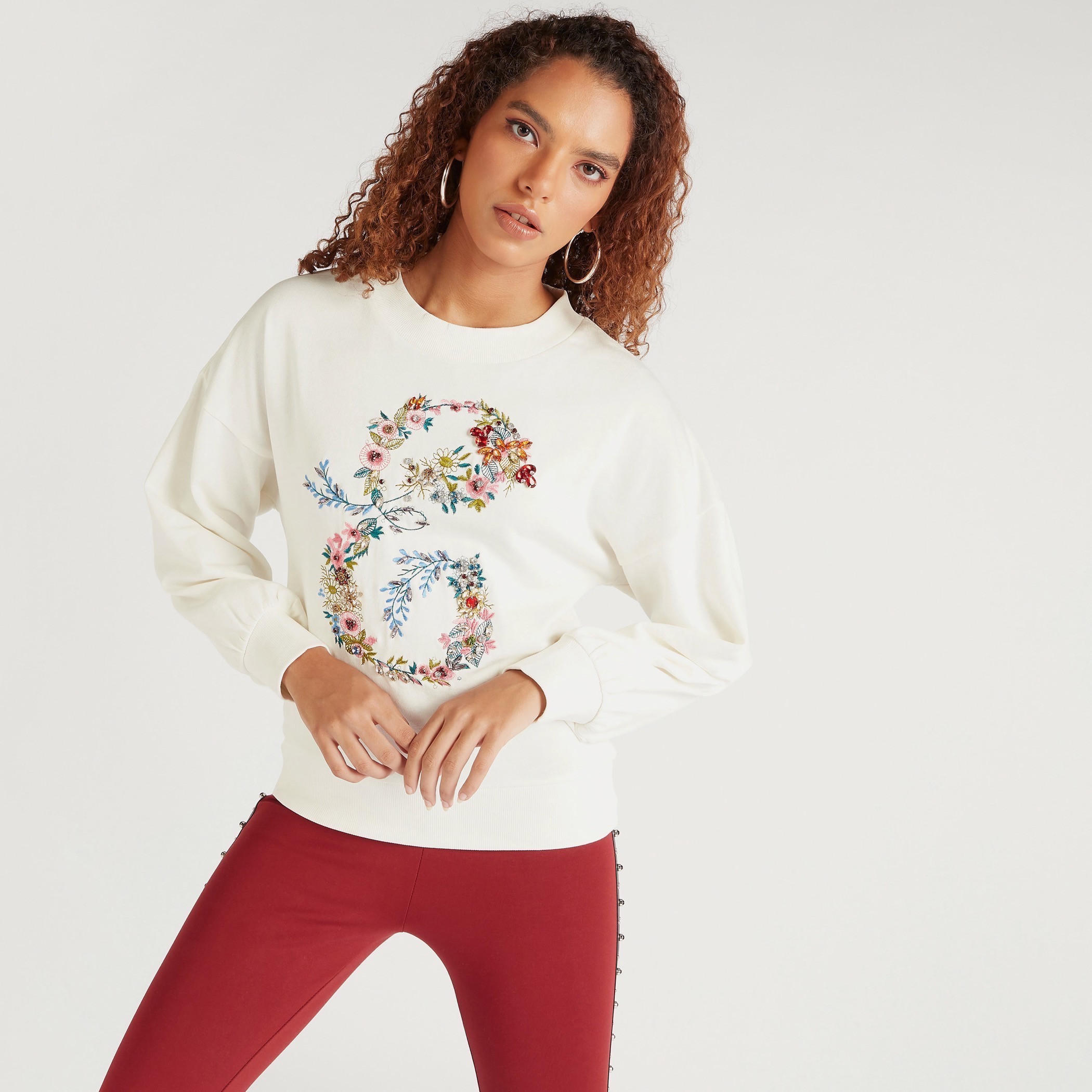 Iconic Embroidered Crew Neck Sweatshirt with Long Sleeves-women-winterwear-hoodiesandsweatshirts-sweatshirts-image-1