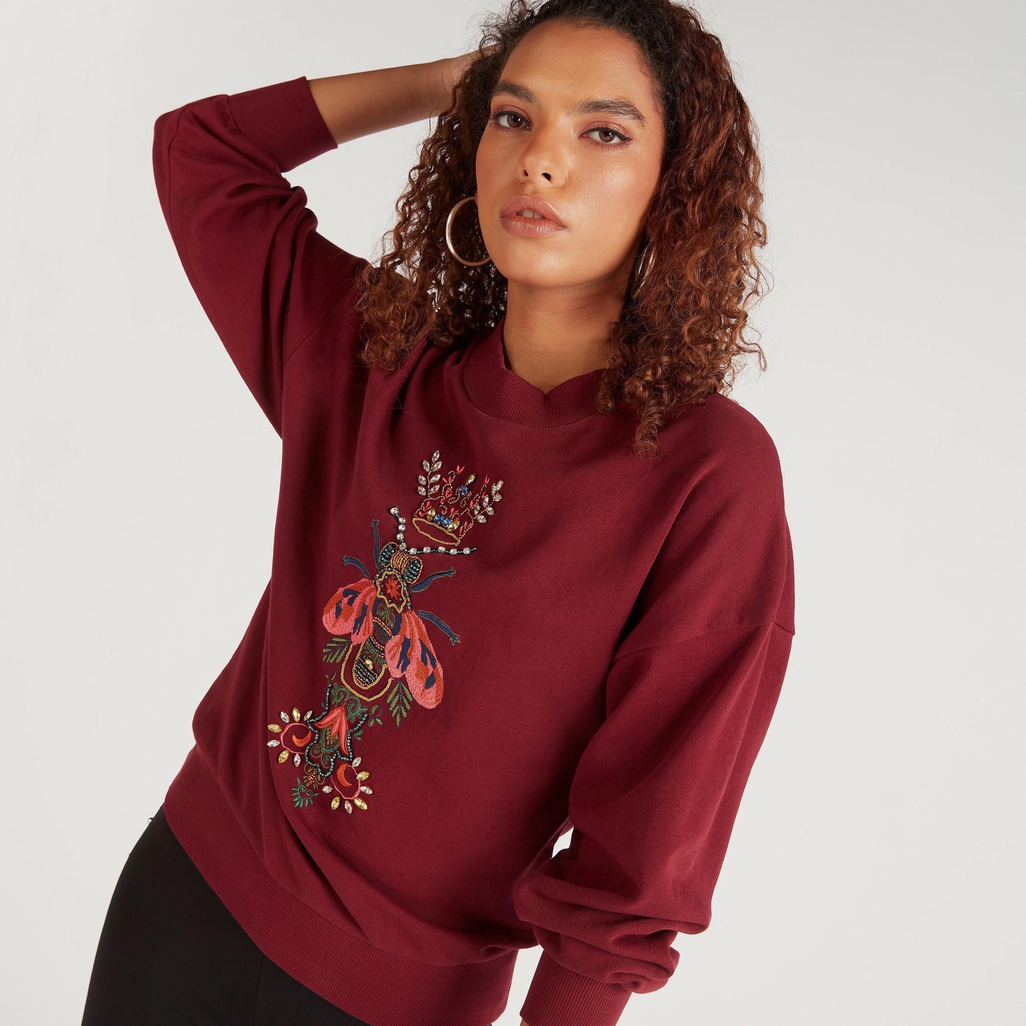Iconic Embroidered Crew Neck Sweatshirt with Long Sleeves-women-winterwear-hoodiesandsweatshirts-sweatshirts-image-6