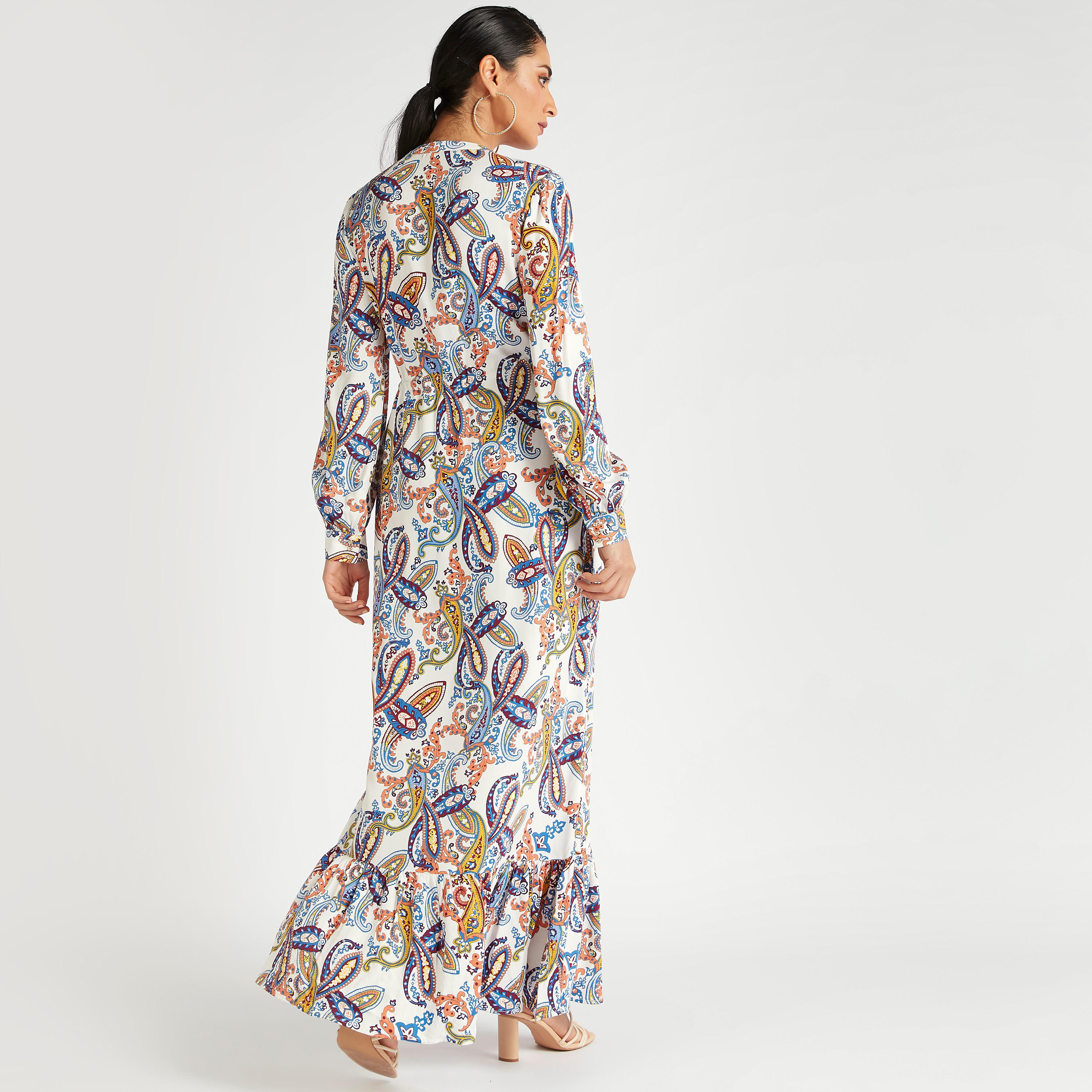 فستان إيه لاين طويل بطبعات بيزلي وأكمام طويلة من آيكونيك-women-clothing-dresses-image-4