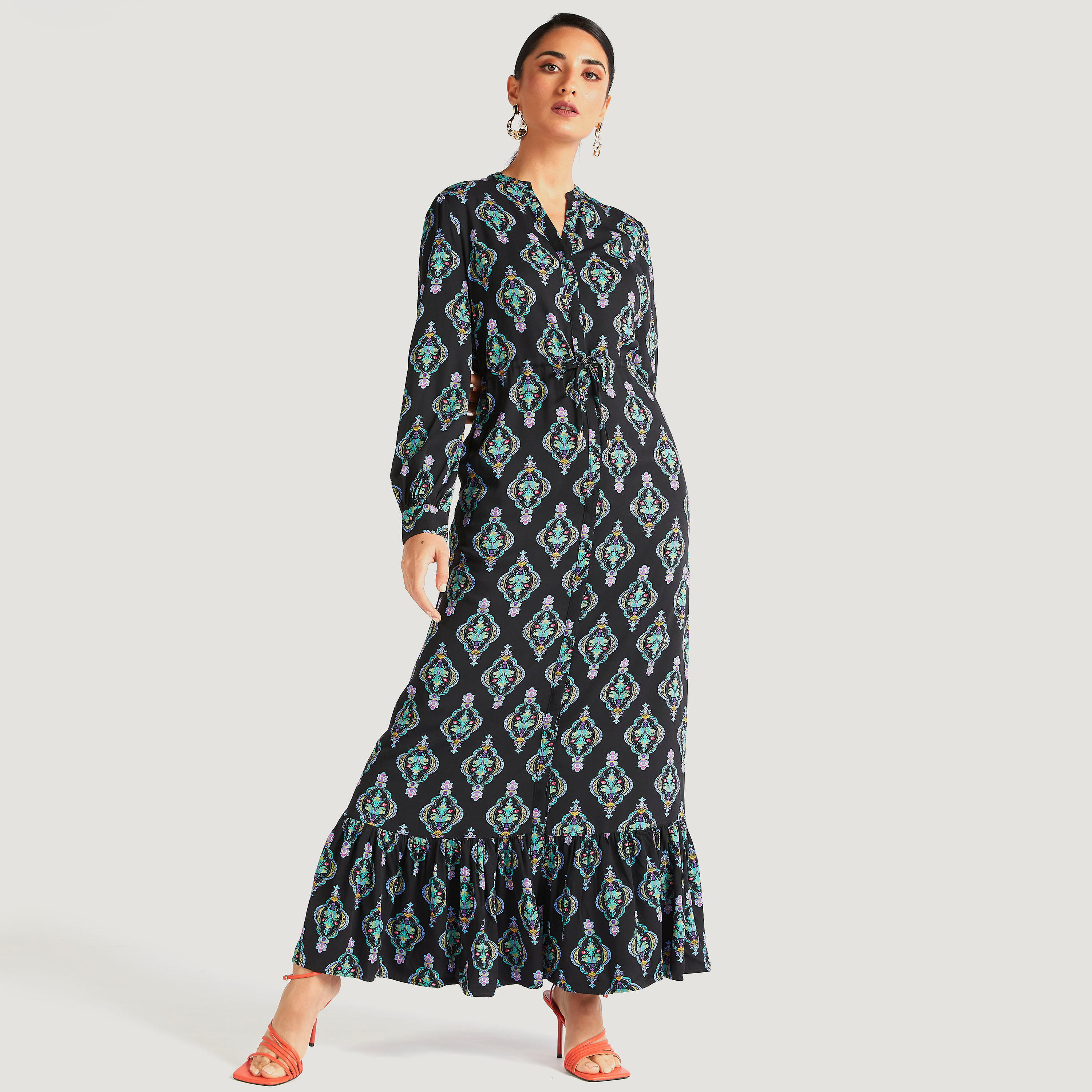 فستان إيه لاين طويل بطبعات وأكمام طويلة من آيكونيك-women-clothing-dresses-image-2