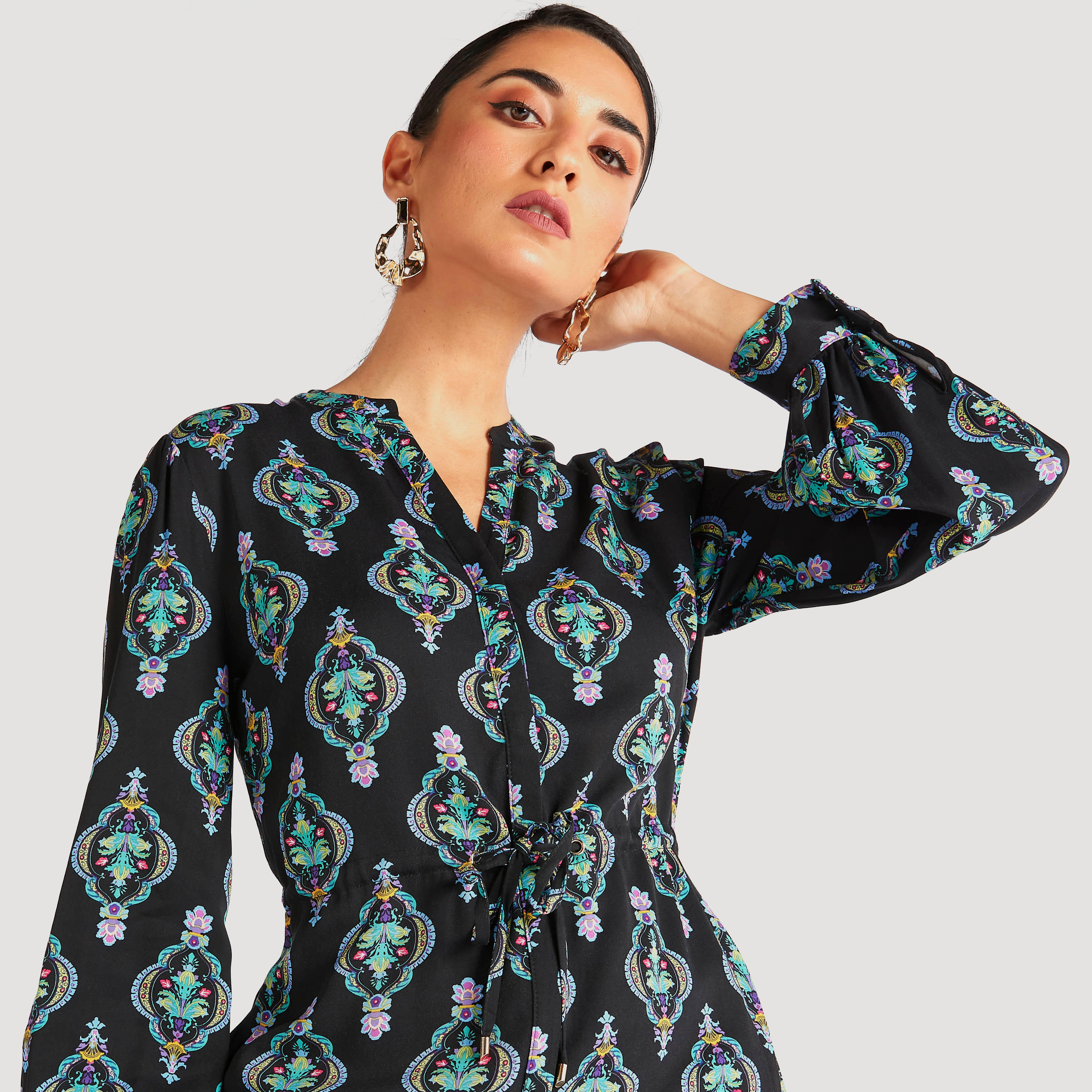 فستان إيه لاين طويل بطبعات وأكمام طويلة من آيكونيك-women-clothing-dresses-image-3