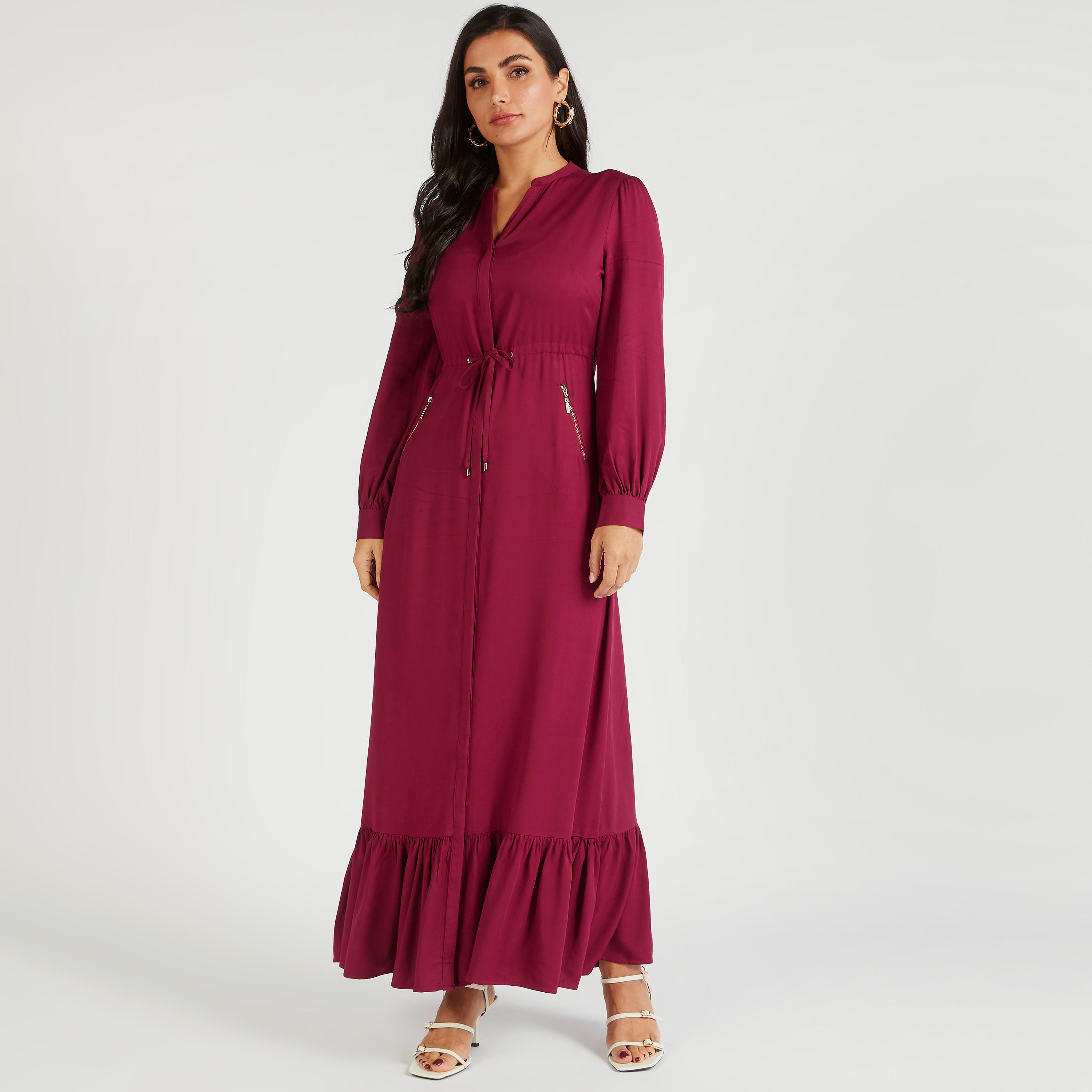 فستان إيه لاين سادة طويل برباط خصر من آيكونيك-women-clothing-dresses-image-5