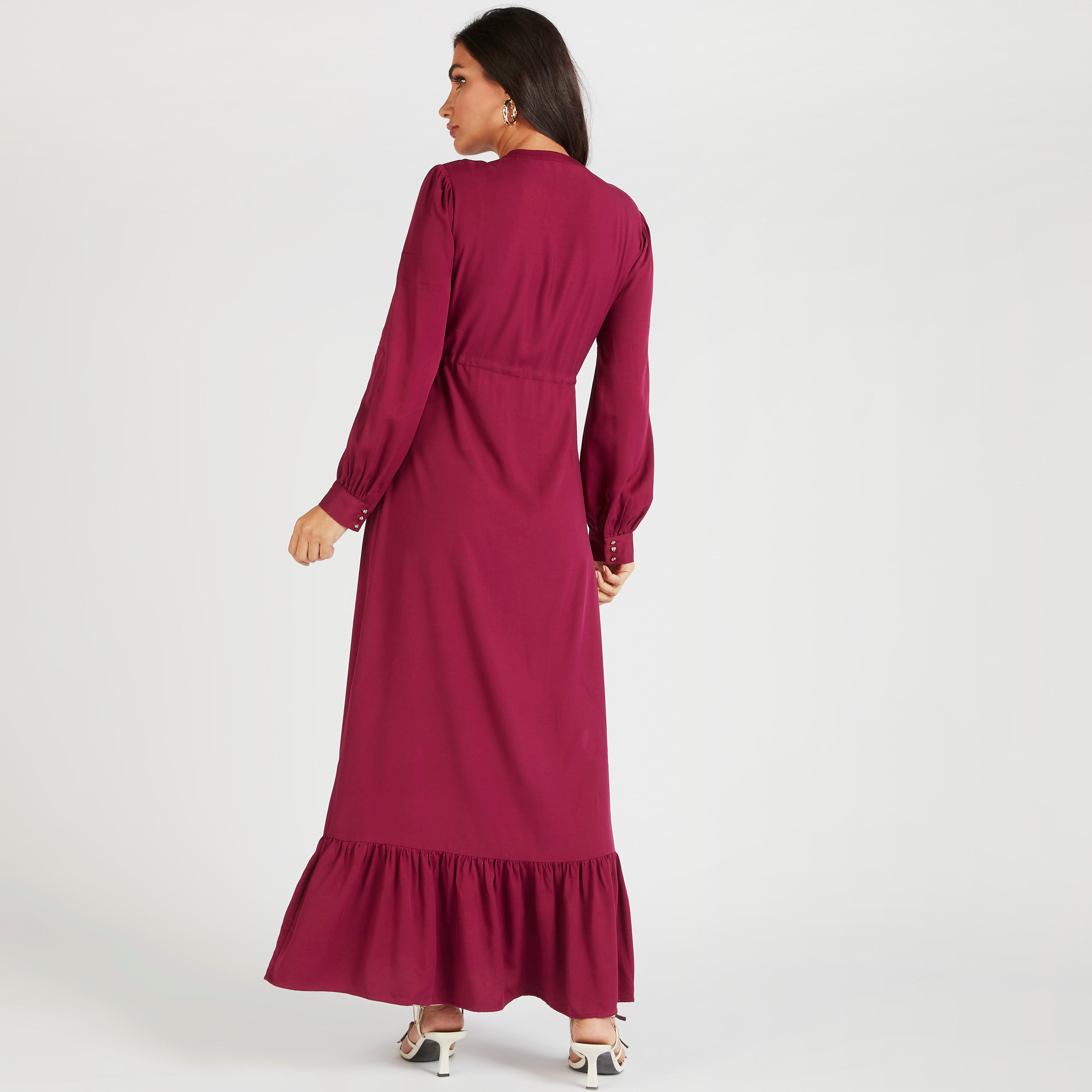 فستان إيه لاين سادة طويل برباط خصر من آيكونيك-women-clothing-dresses-image-3