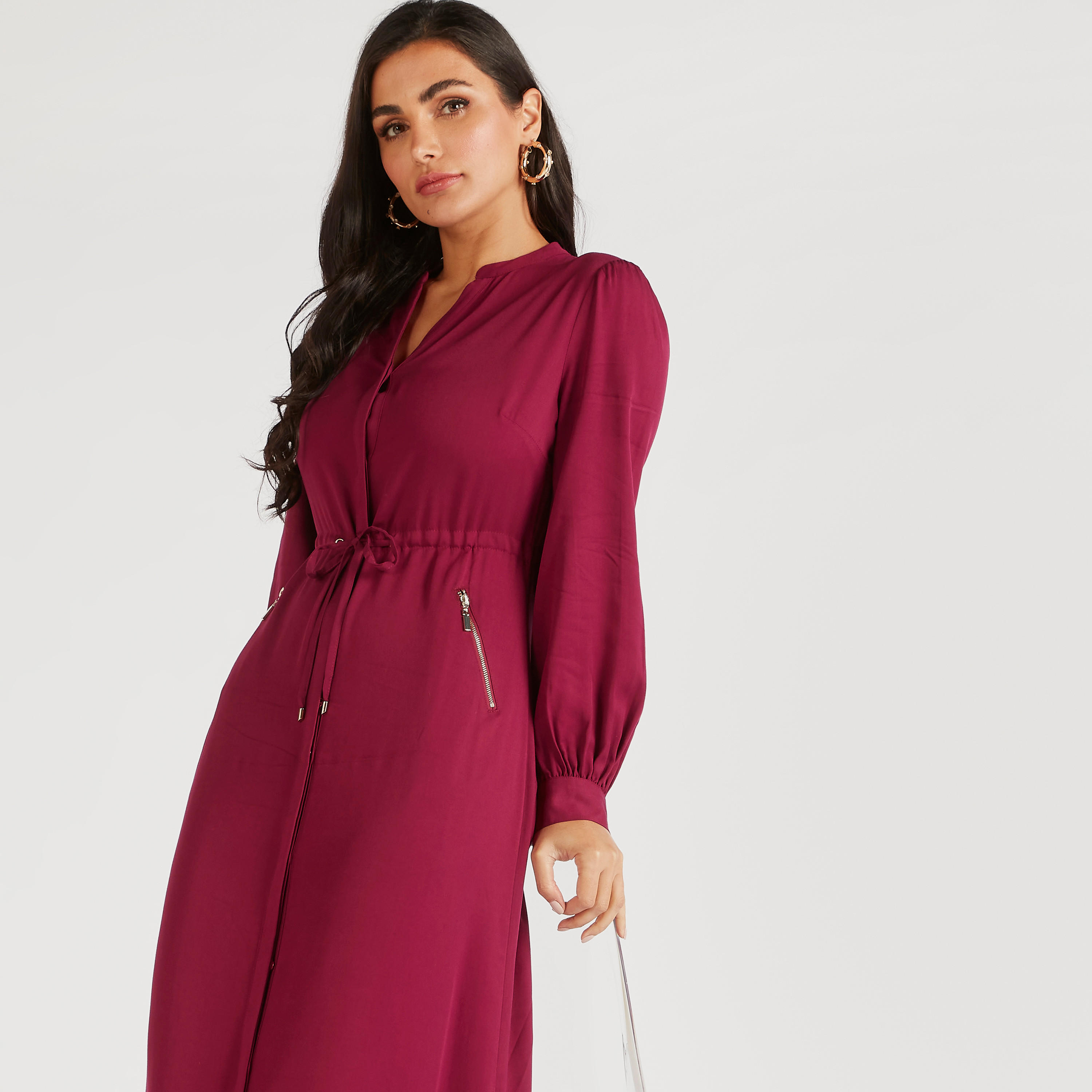 فستان إيه لاين سادة طويل برباط خصر من آيكونيك-women-clothing-dresses-image-2