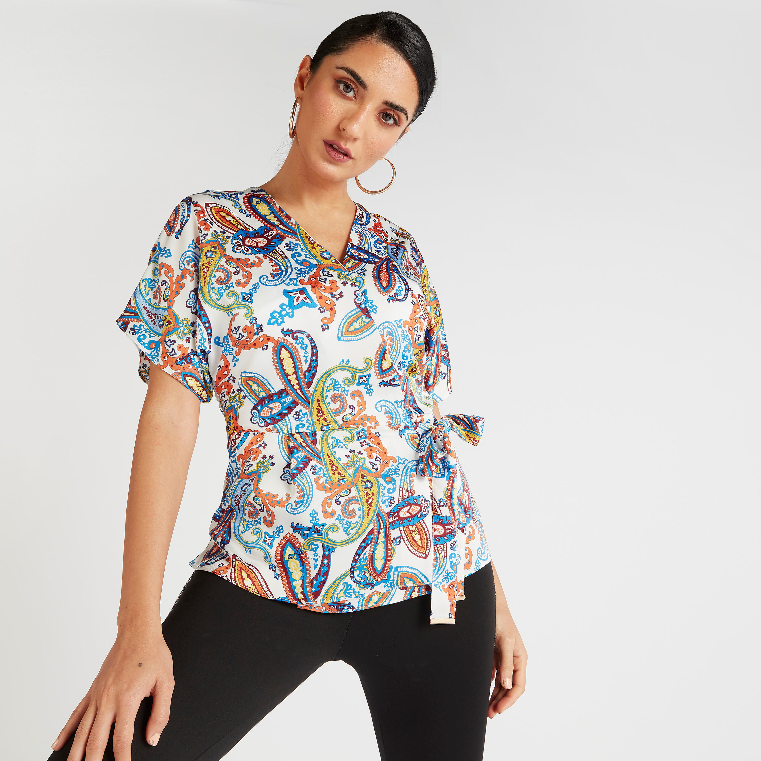 Iconic V-neck Wrap Top with Short Sleeves-women-clothing-shirtsandblouses-blouses-image-1