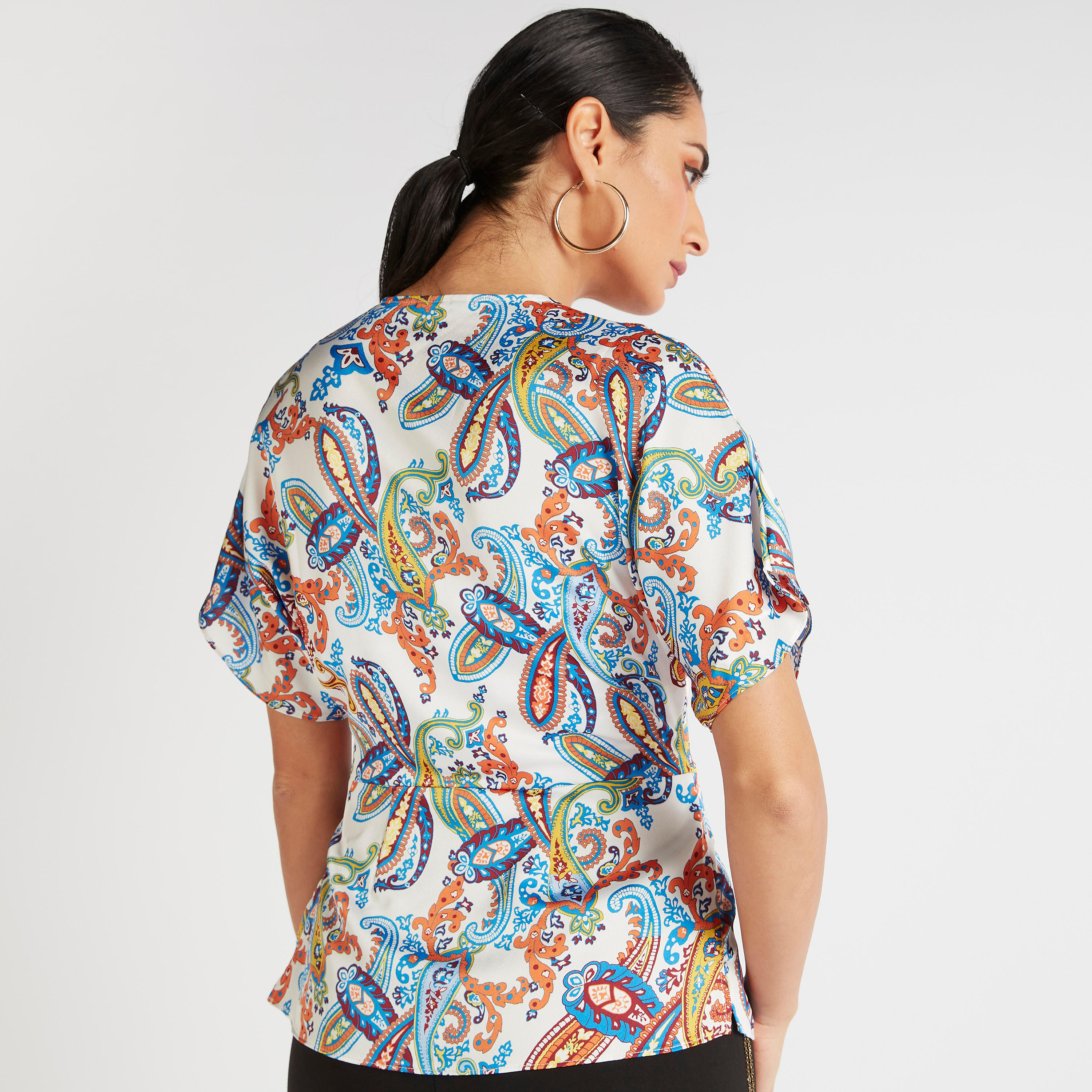 Iconic V-neck Wrap Top with Short Sleeves-women-clothing-shirtsandblouses-blouses-image-4