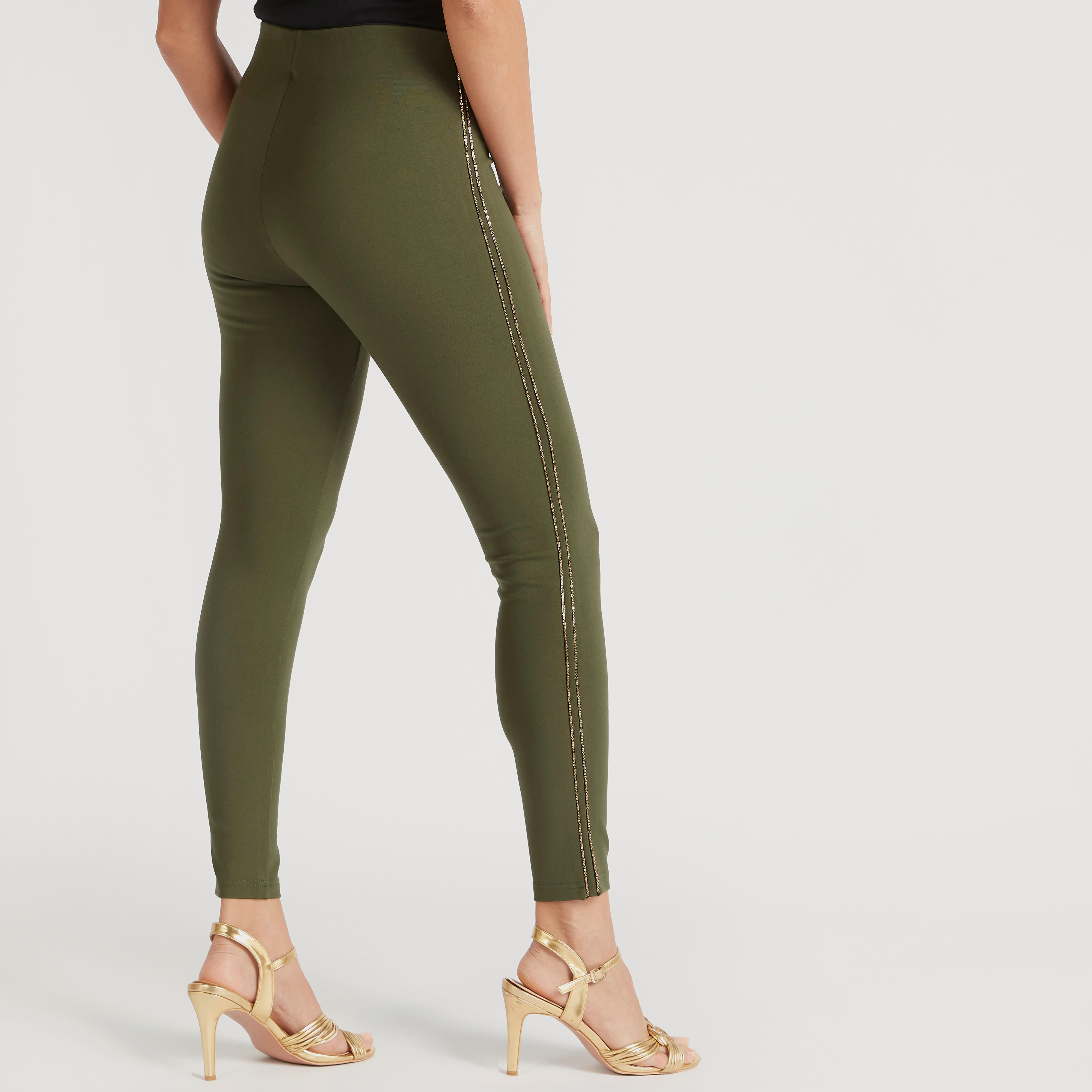 بنطلون ليقنز سادة بخصر مزيّن وتفاصيل شريطة مزيّنة-women-clothing-bottoms-leggings-image-4