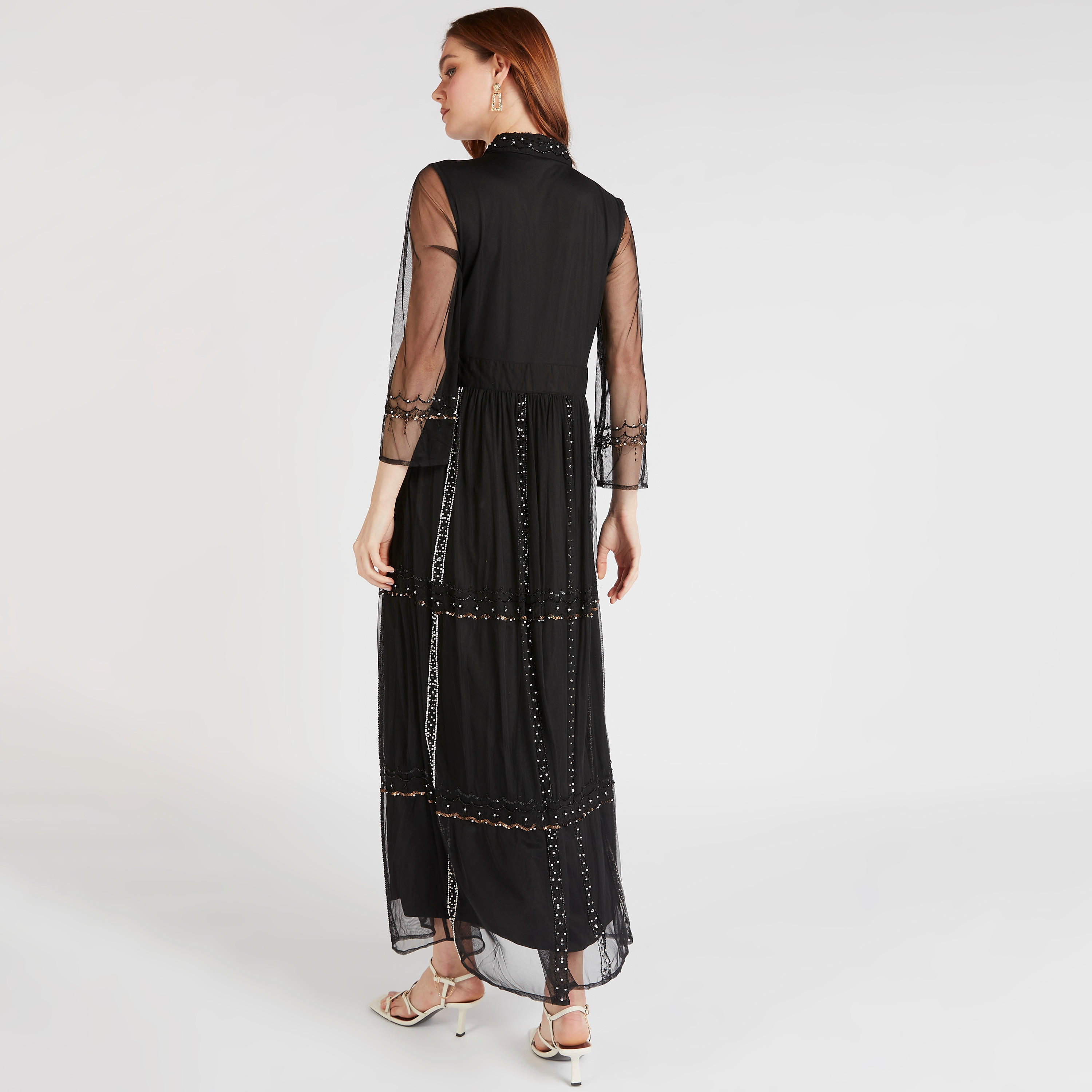 فستان إيه لاين طويل مزيّن بياقة عادية من آيكونيك-women-clothing-dresses-image-4