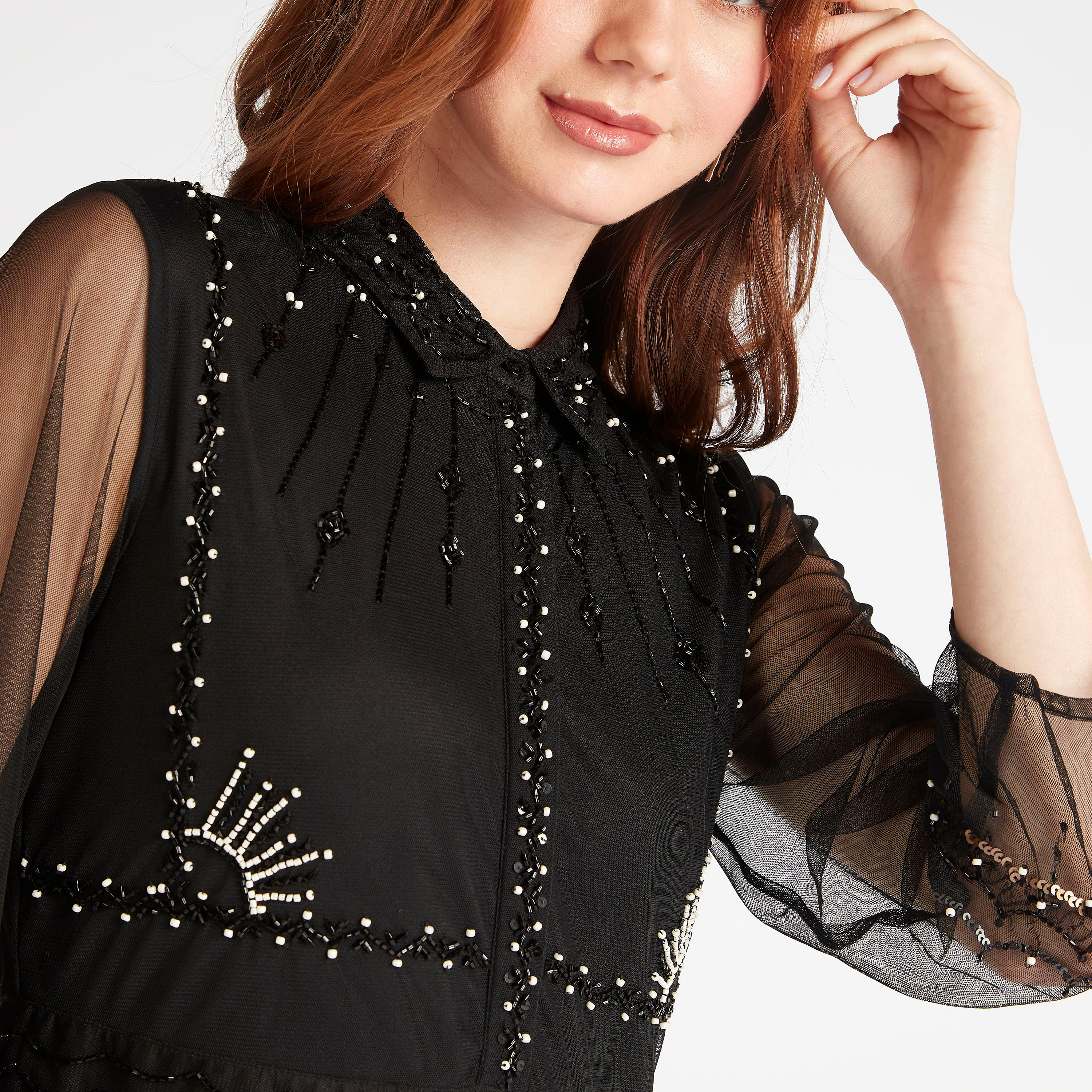 فستان إيه لاين طويل مزيّن بياقة عادية من آيكونيك-women-clothing-dresses-image-6