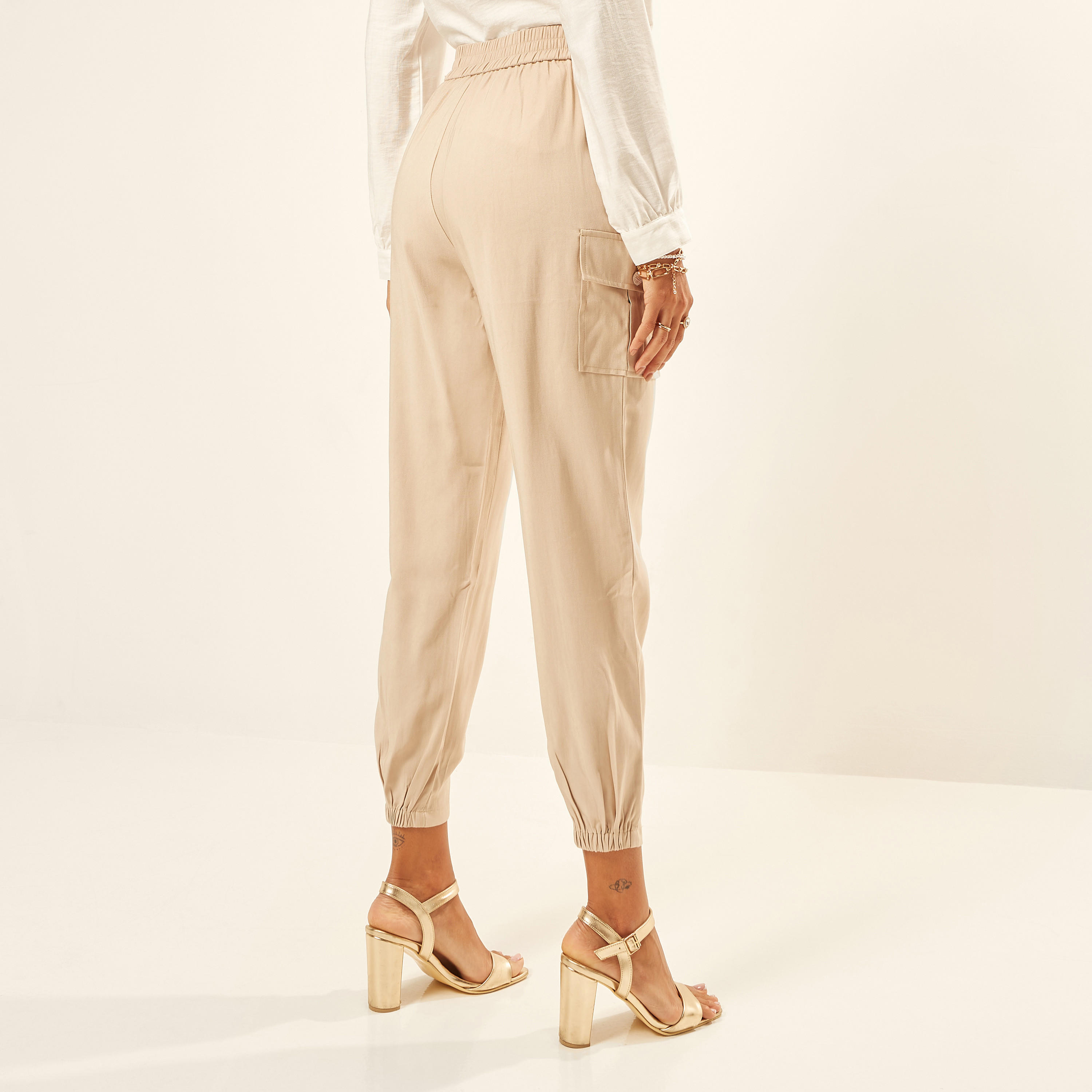 Iconic Chain Link Accent High Waist Cargo Pants with Zip Closure-women-clothing-trousers-image-4