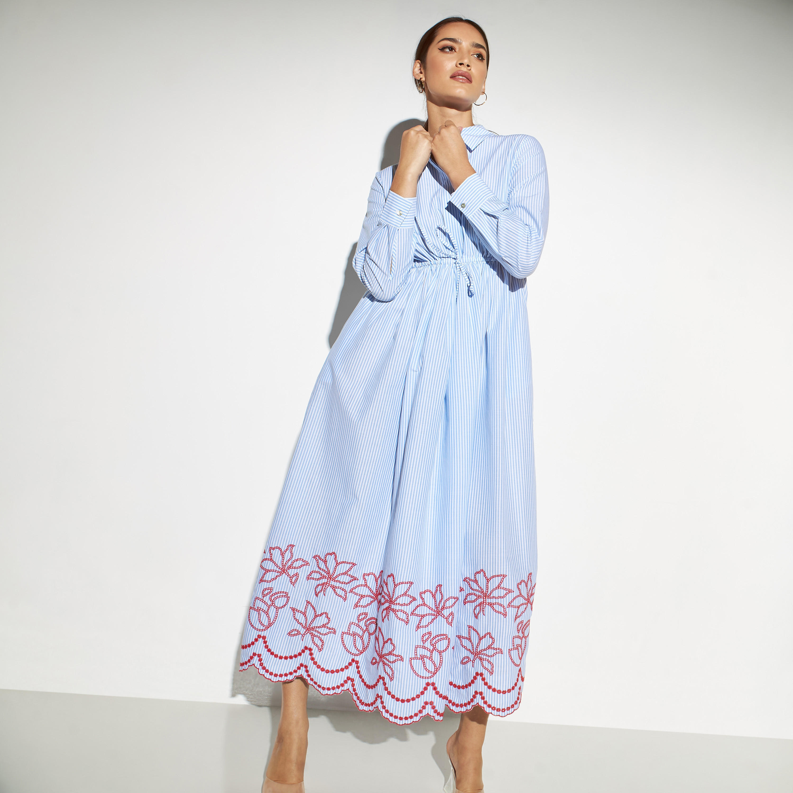 فستان قميص مطرز برباط من أيكونك-women-clothing-dresses-image-5
