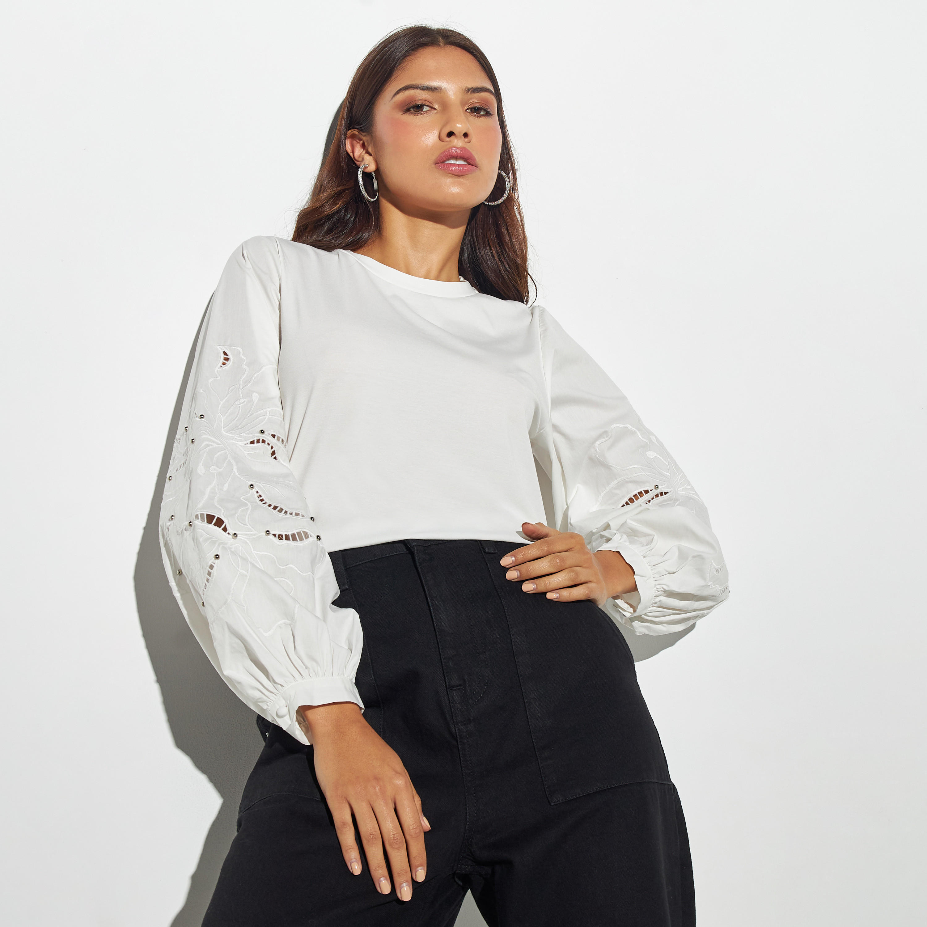 Iconic Embroidered Top with Volume Sleeves-women-clothing-shirtsandblouses-blouses-image-1