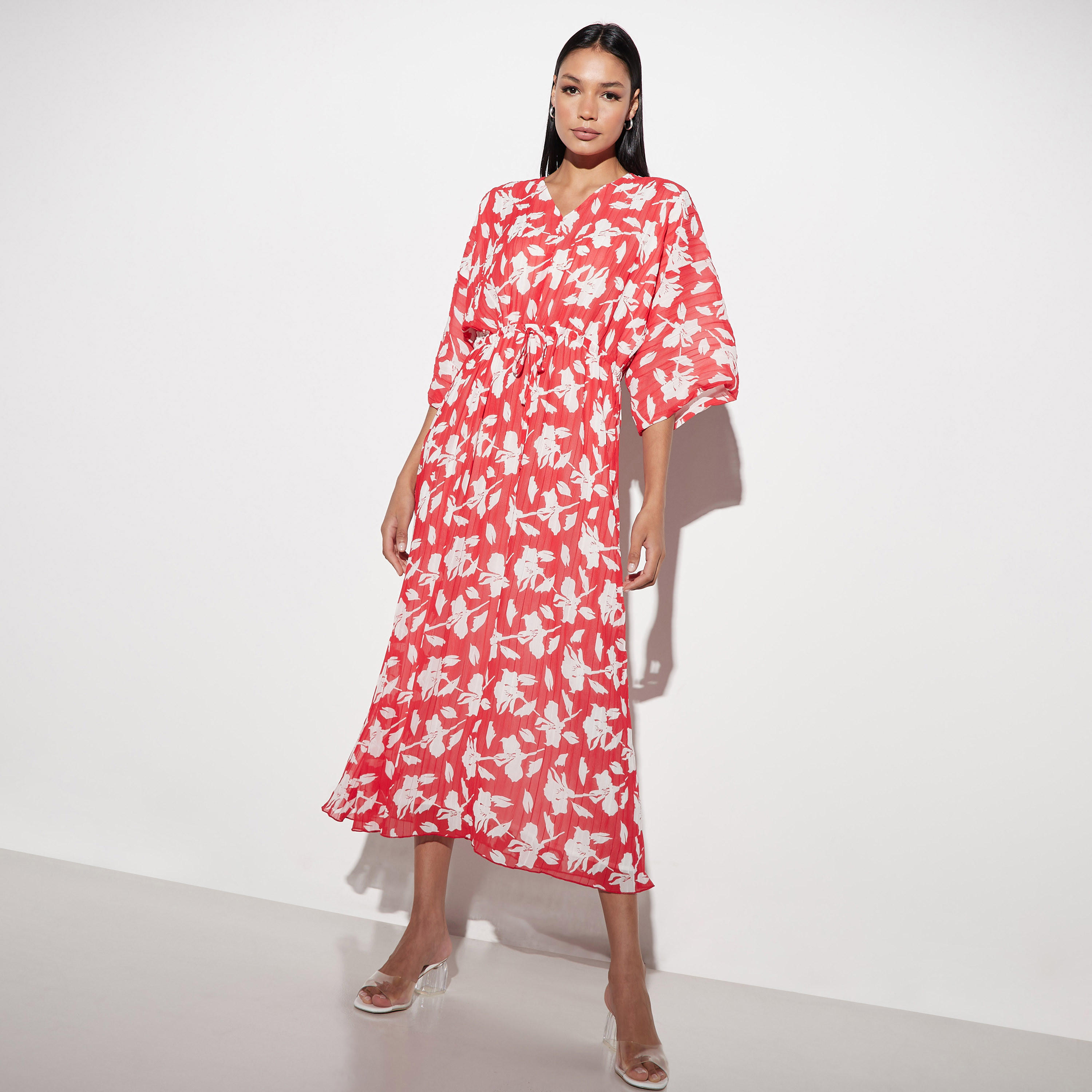 فستان ميدي شيفون بياقة برباط وطبعات أزهار من آيكونيك-women-clothing-dresses-image-1