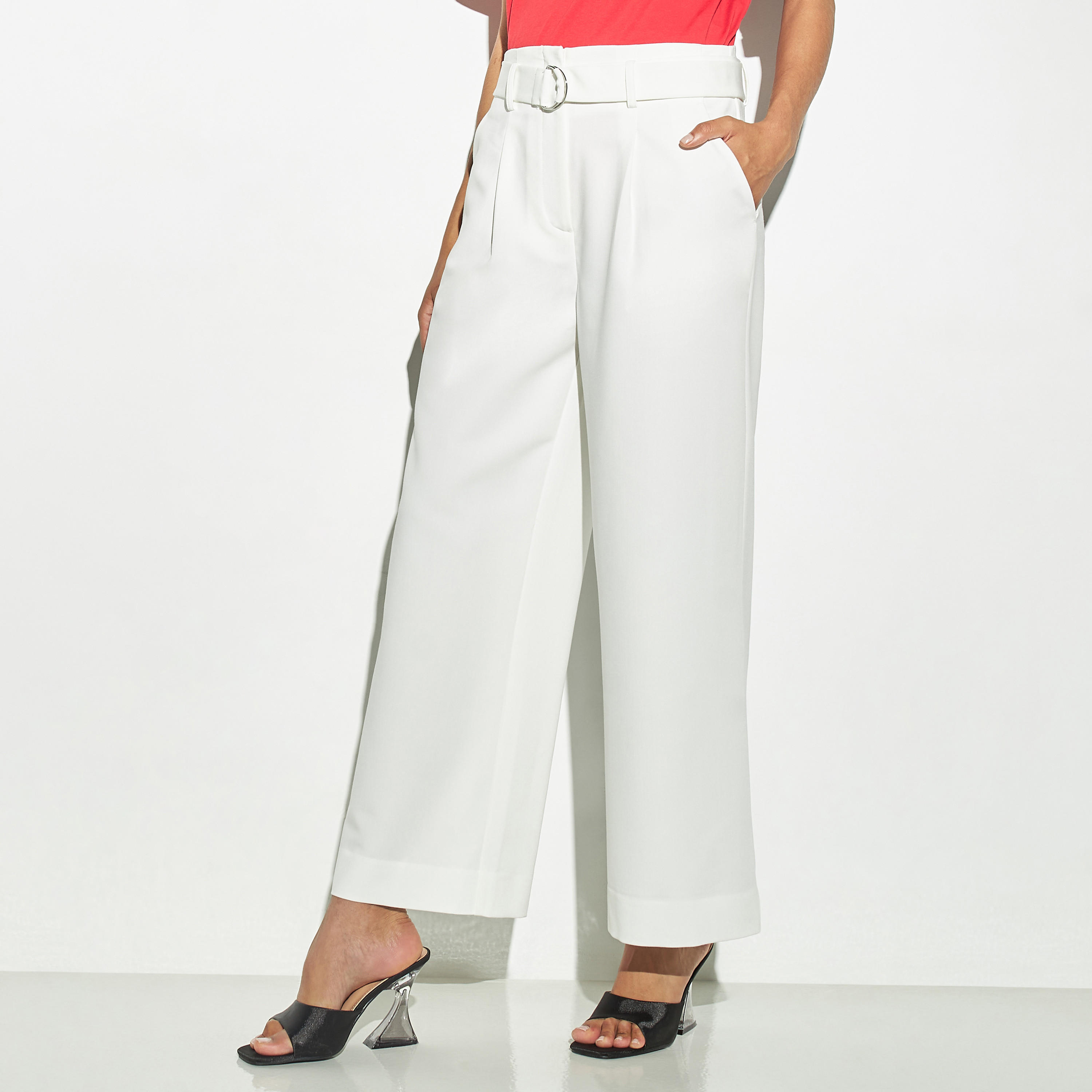 بنطلون سادة واسع الساقين بجيوب بطية من آيكونيك-women-clothing-bottoms-trousers-image-4