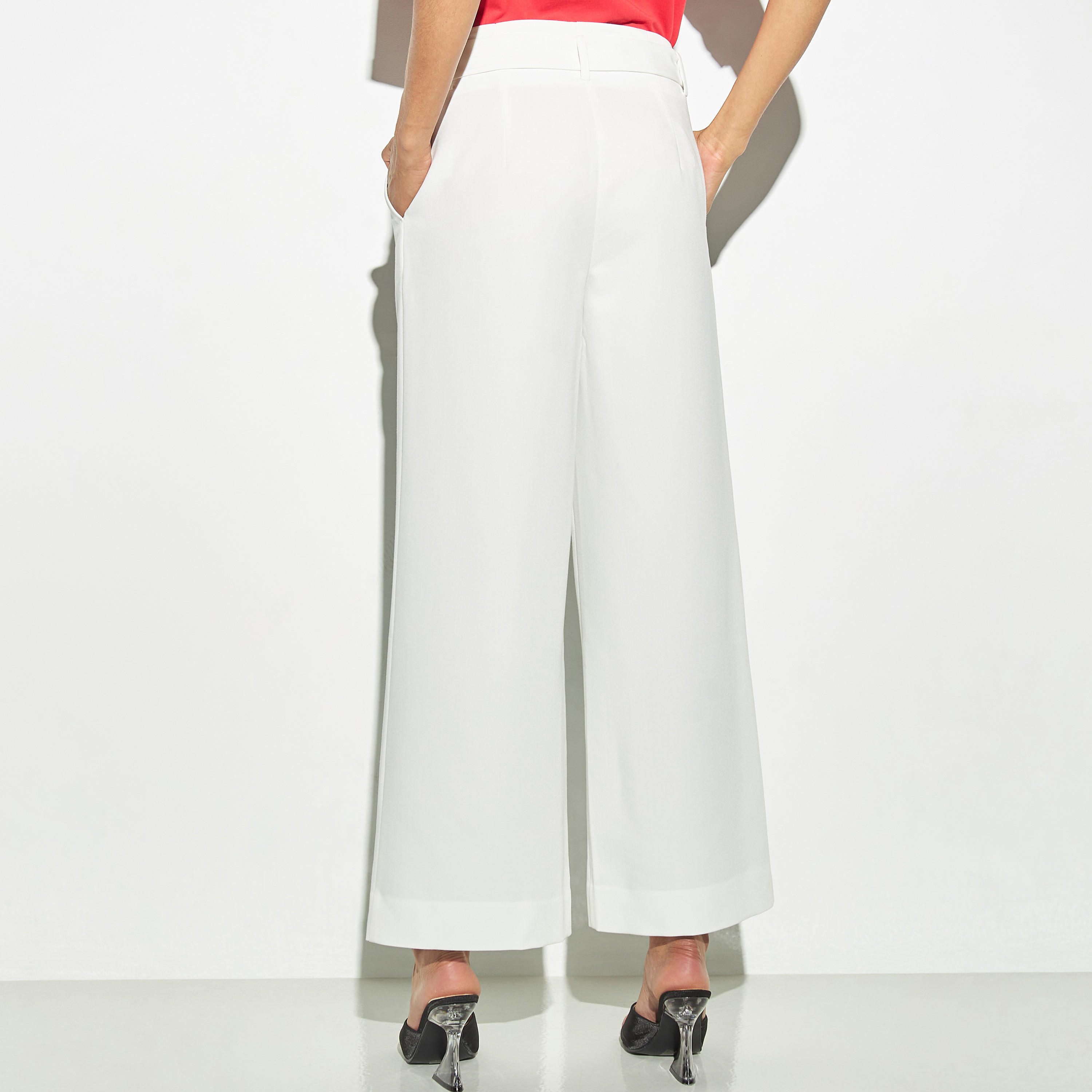 بنطلون سادة واسع الساقين بجيوب بطية من آيكونيك-women-clothing-bottoms-trousers-image-2