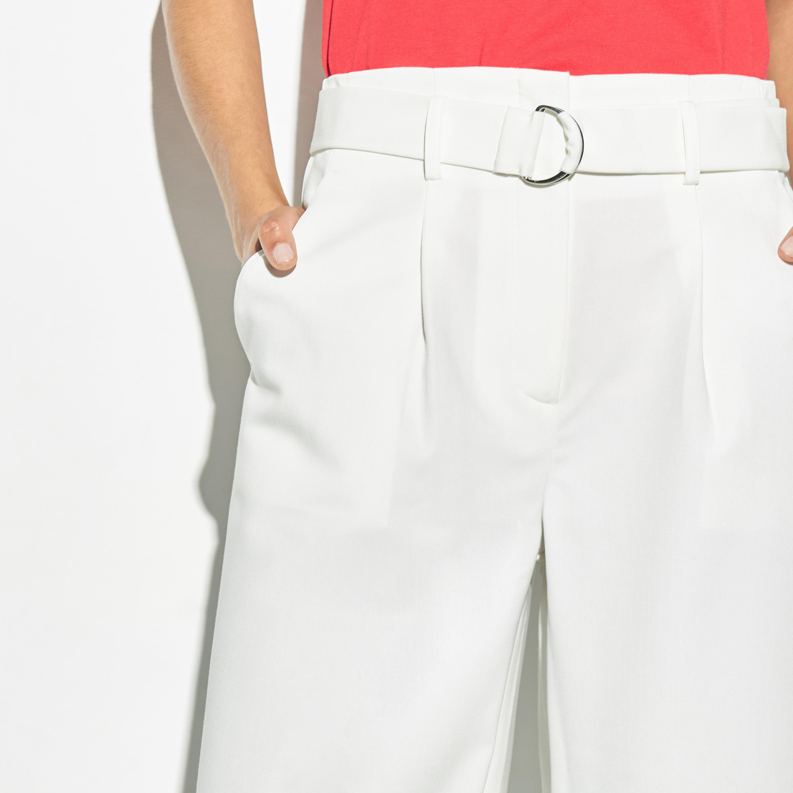 بنطلون سادة واسع الساقين بجيوب بطية من آيكونيك-women-clothing-bottoms-trousers-image-1