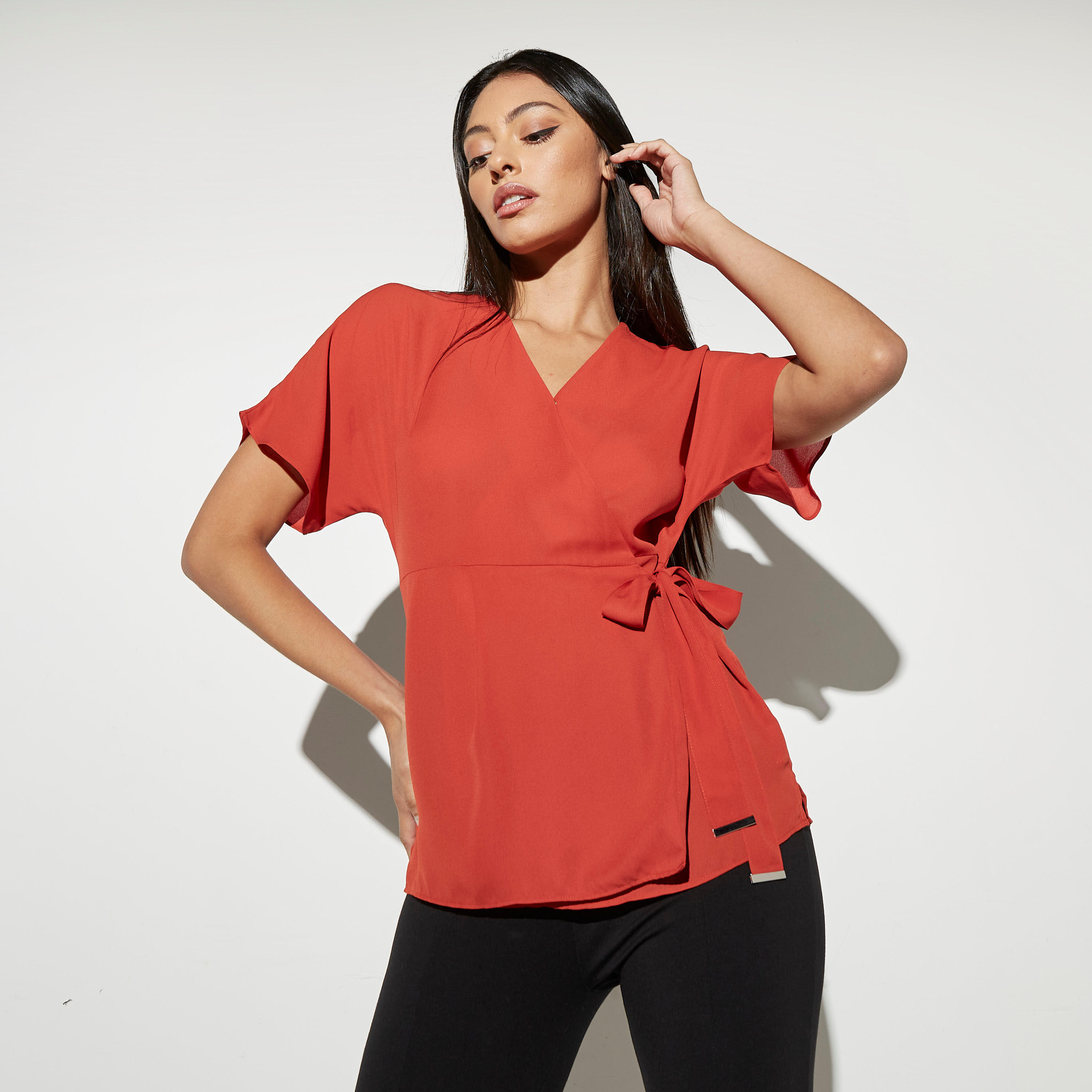 Iconic Solid V-Neck Wrap Top with Tie-Ups-women-clothing-shirtsandblouses-blouses-image-1