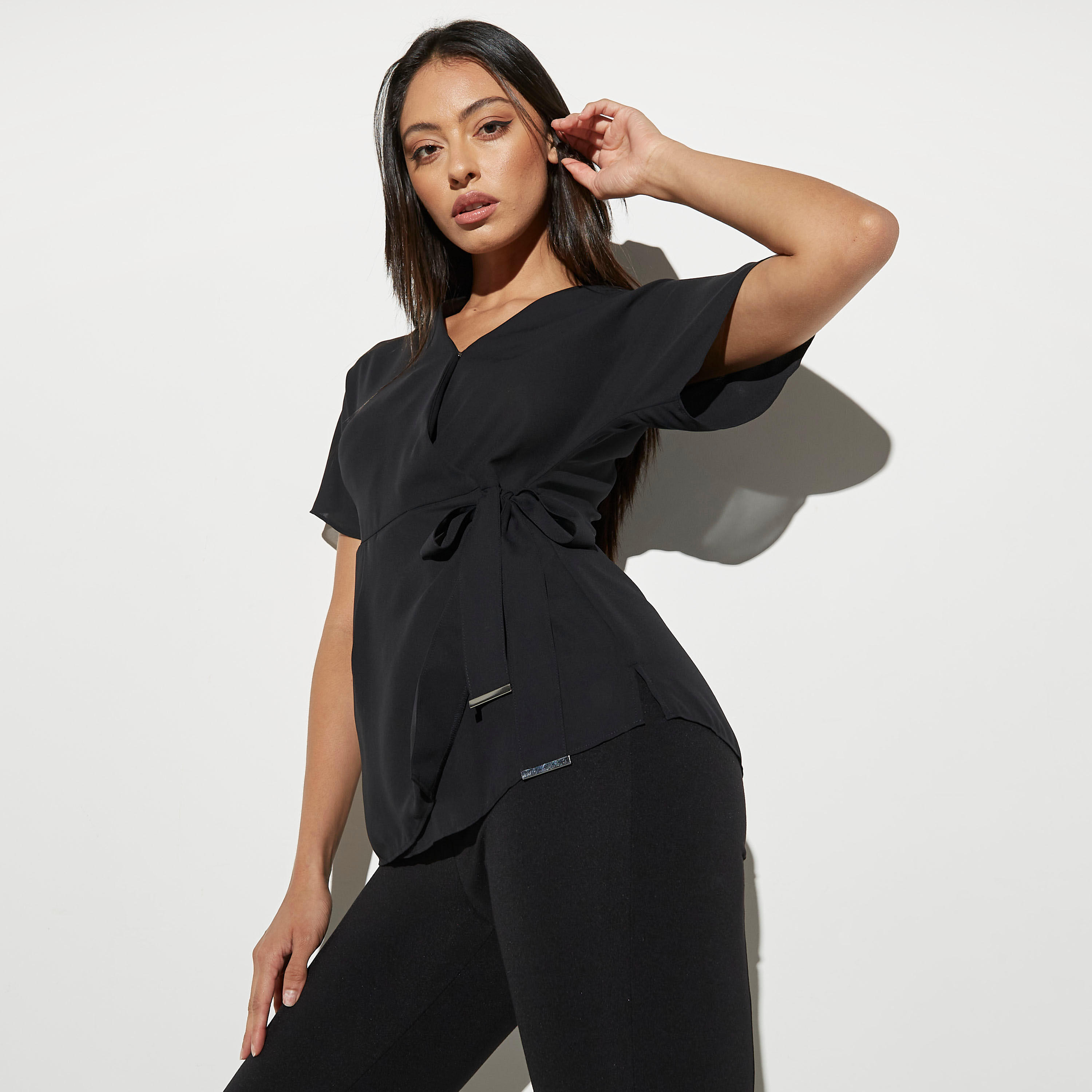 Iconic Solid V-Neck Wrap Top with Tie-Ups-women-clothing-shirtsandblouses-blouses-image-5