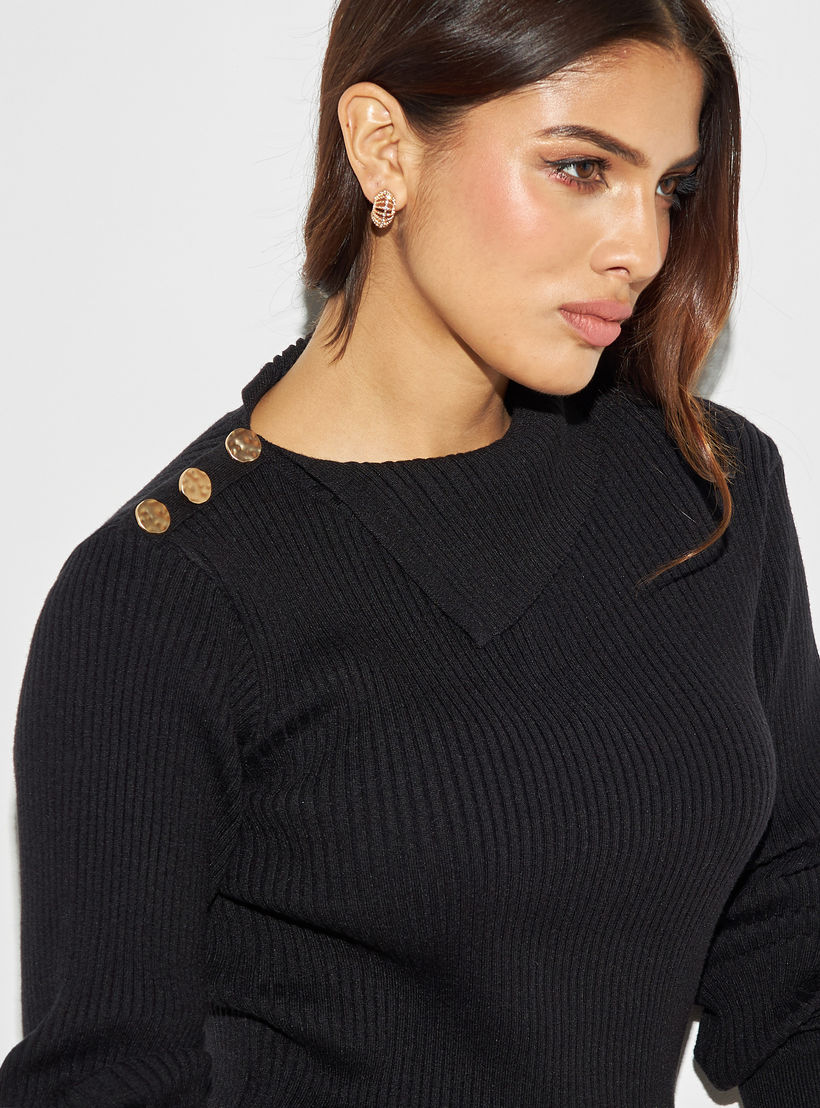 كنزة بارزة الملمس بأكمام طويلة وتفاصيل أزرار من أيكونيك-women-clothing-cardigansandjumpers-jumpers-image-4