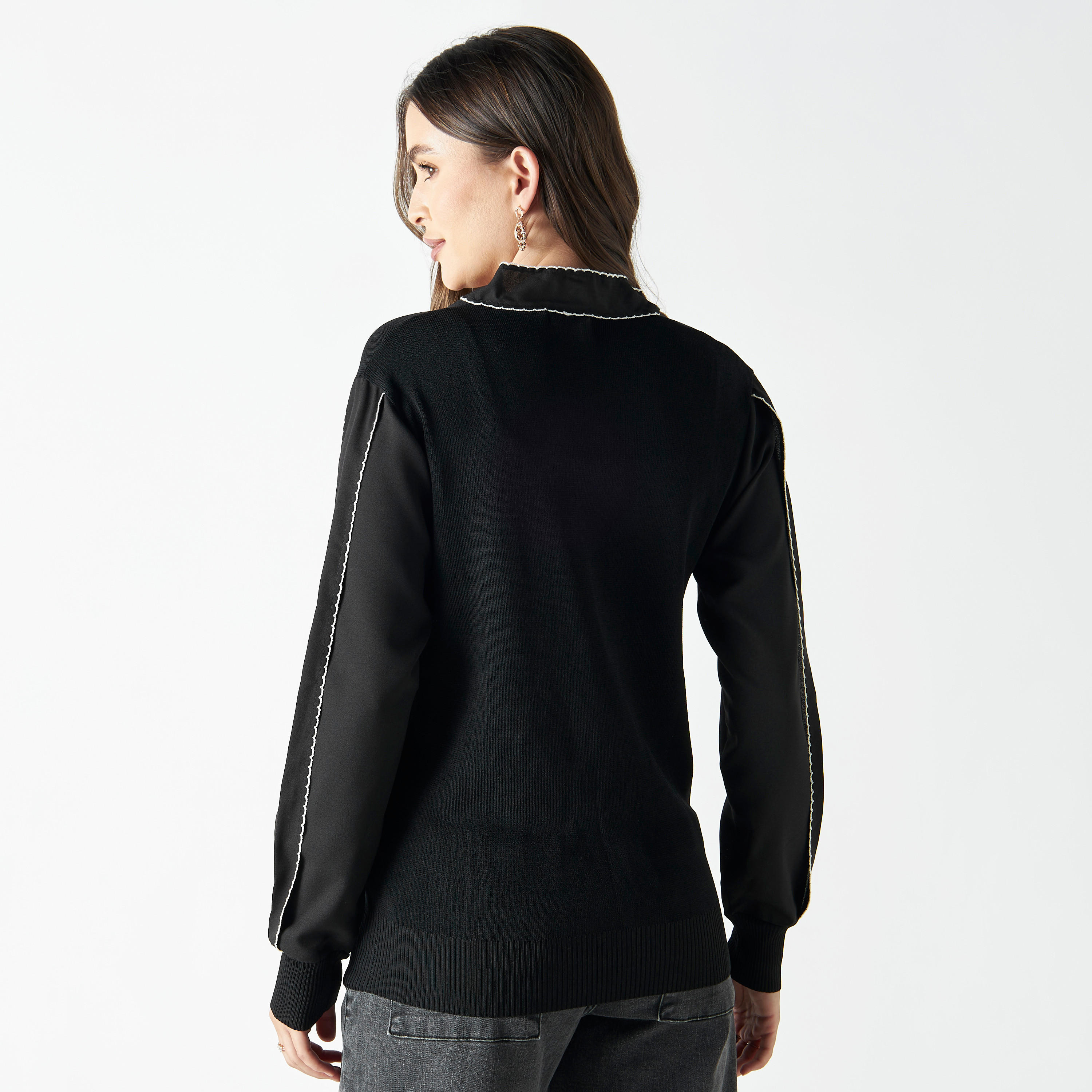 بلوزة بارزة الملمس بياقة فيونكة وأكمام طويلة-women-clothing-shirtsandblouses-blouses-image-3