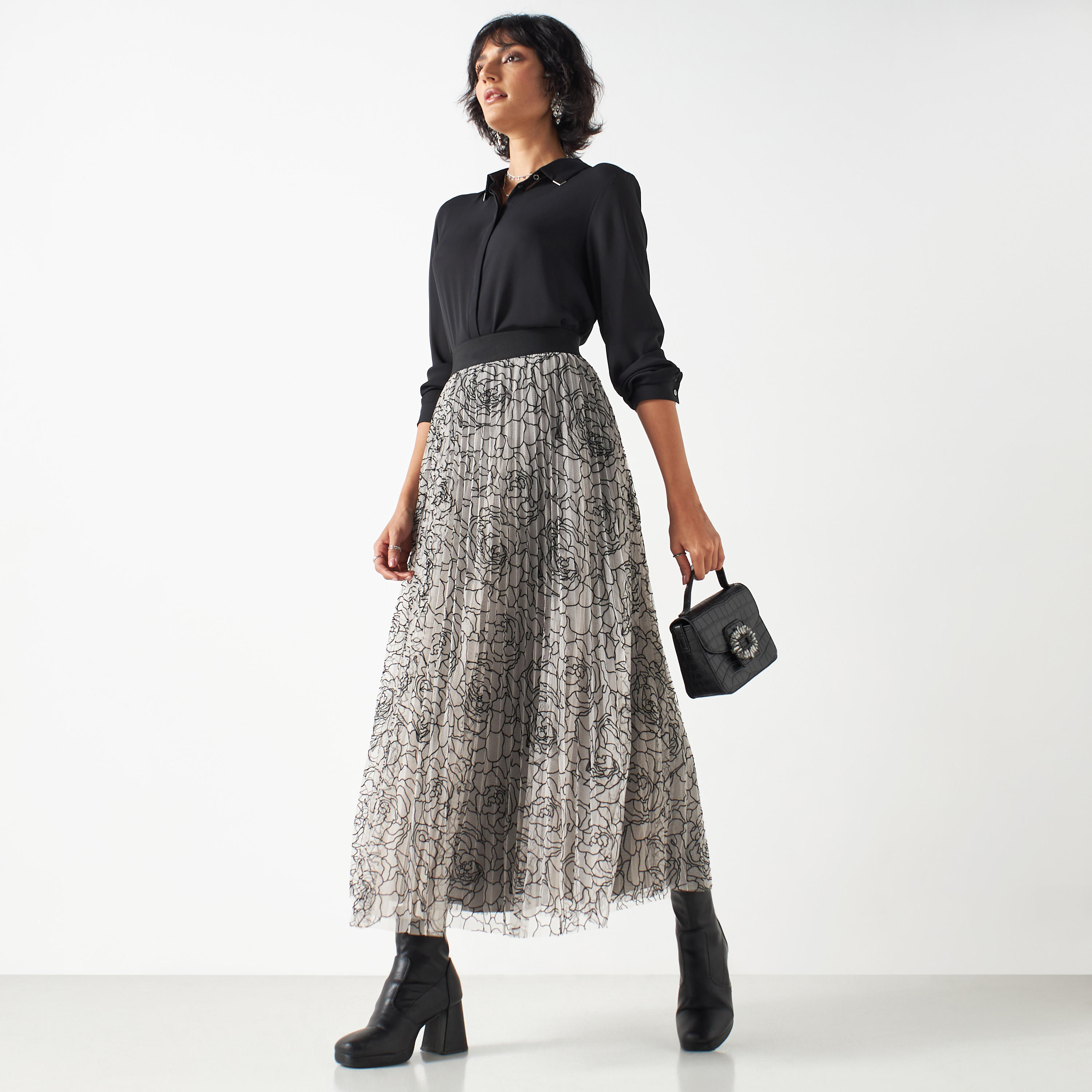 تنورة إيه لاين بطبعات زهور وحزام خصر مطاطي-women-clothing-bottoms-skirts-image-2