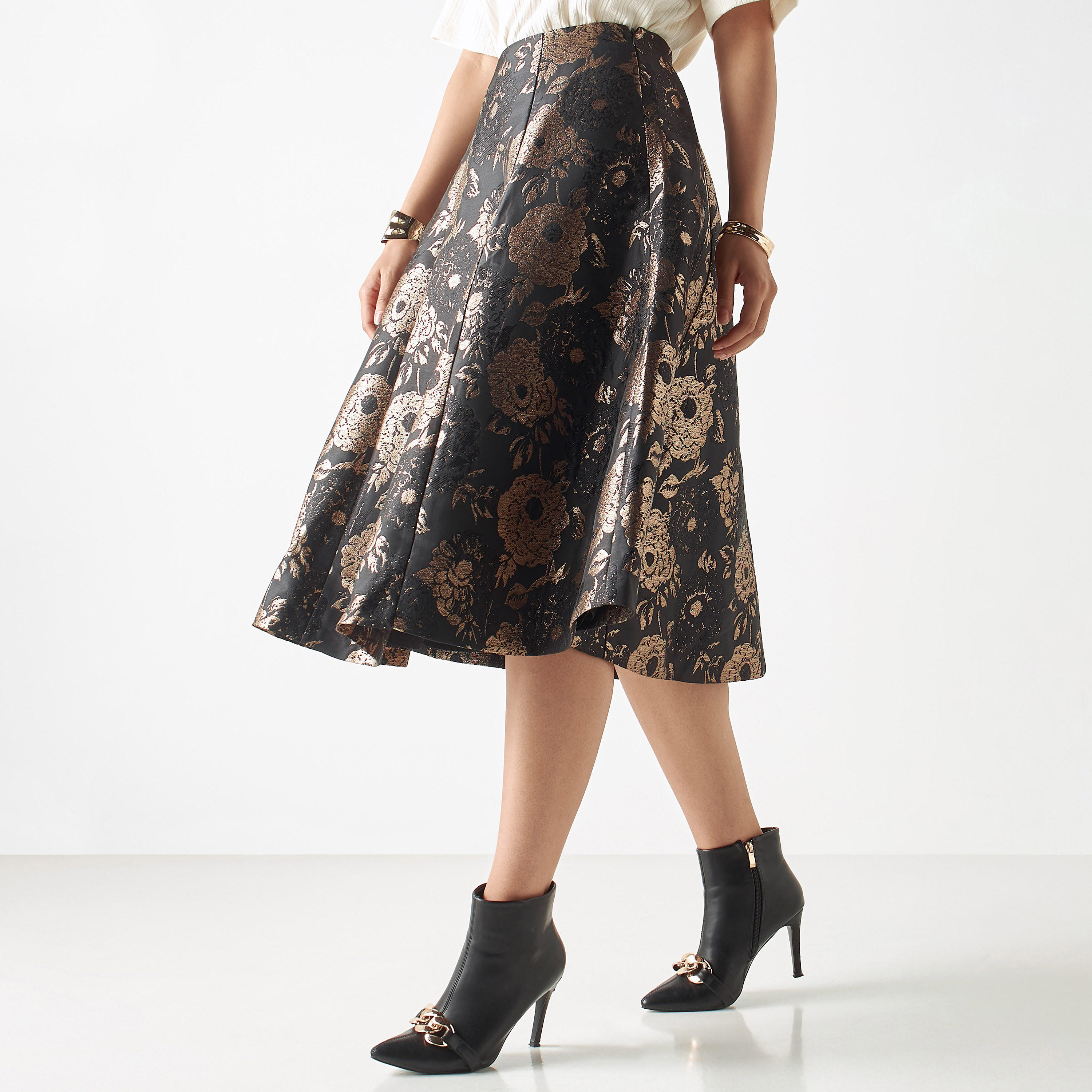 تنورة ميدي بارزة الملمس إيه لاين بسحاب إغلاق من آيكونك-women-clothing-bottoms-skirts-image-1