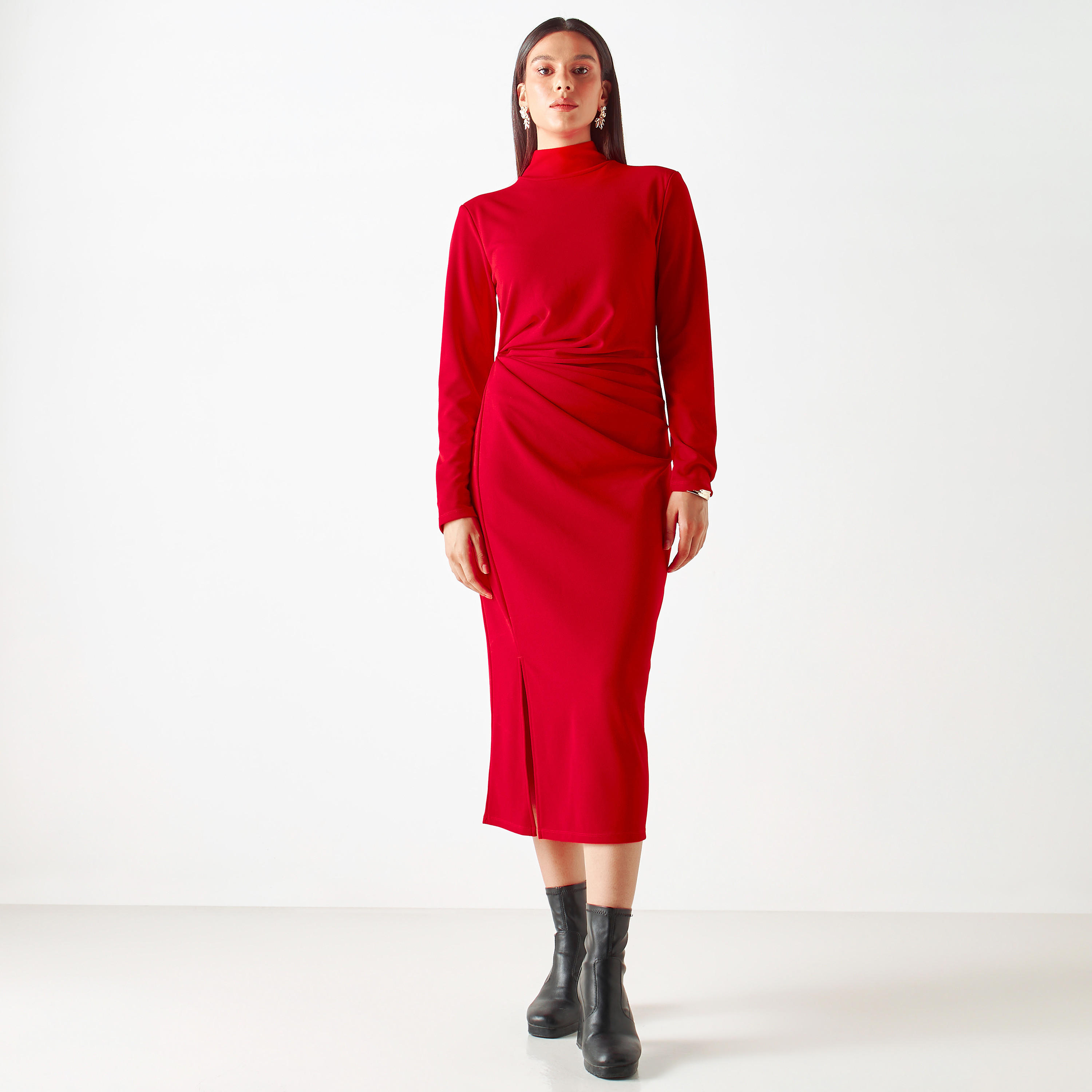 فستان متوسط الطول بياقة عالية من آيكونك-women-clothing-dresses-image-1