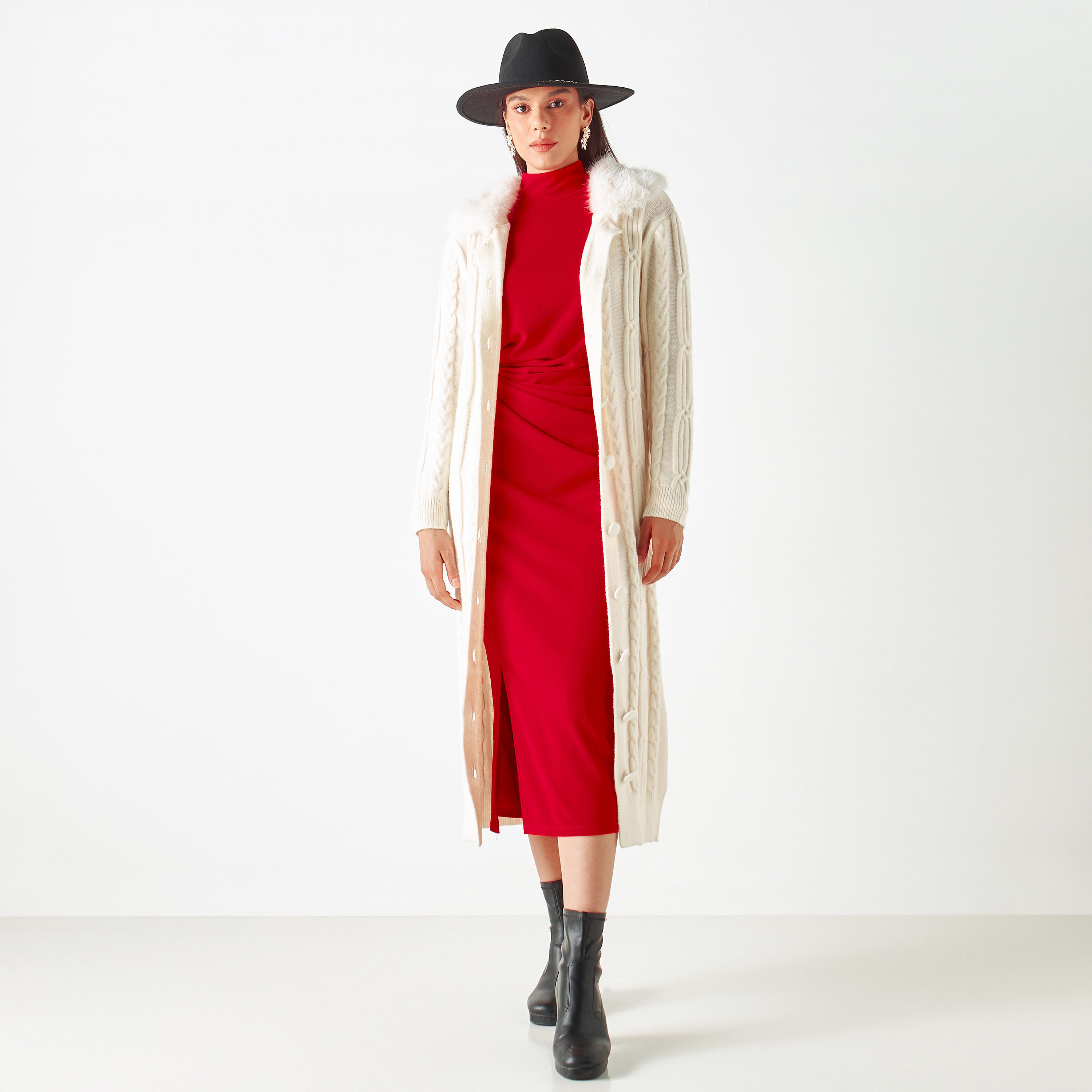 فستان متوسط الطول بياقة عالية من آيكونك-women-clothing-dresses-image-2
