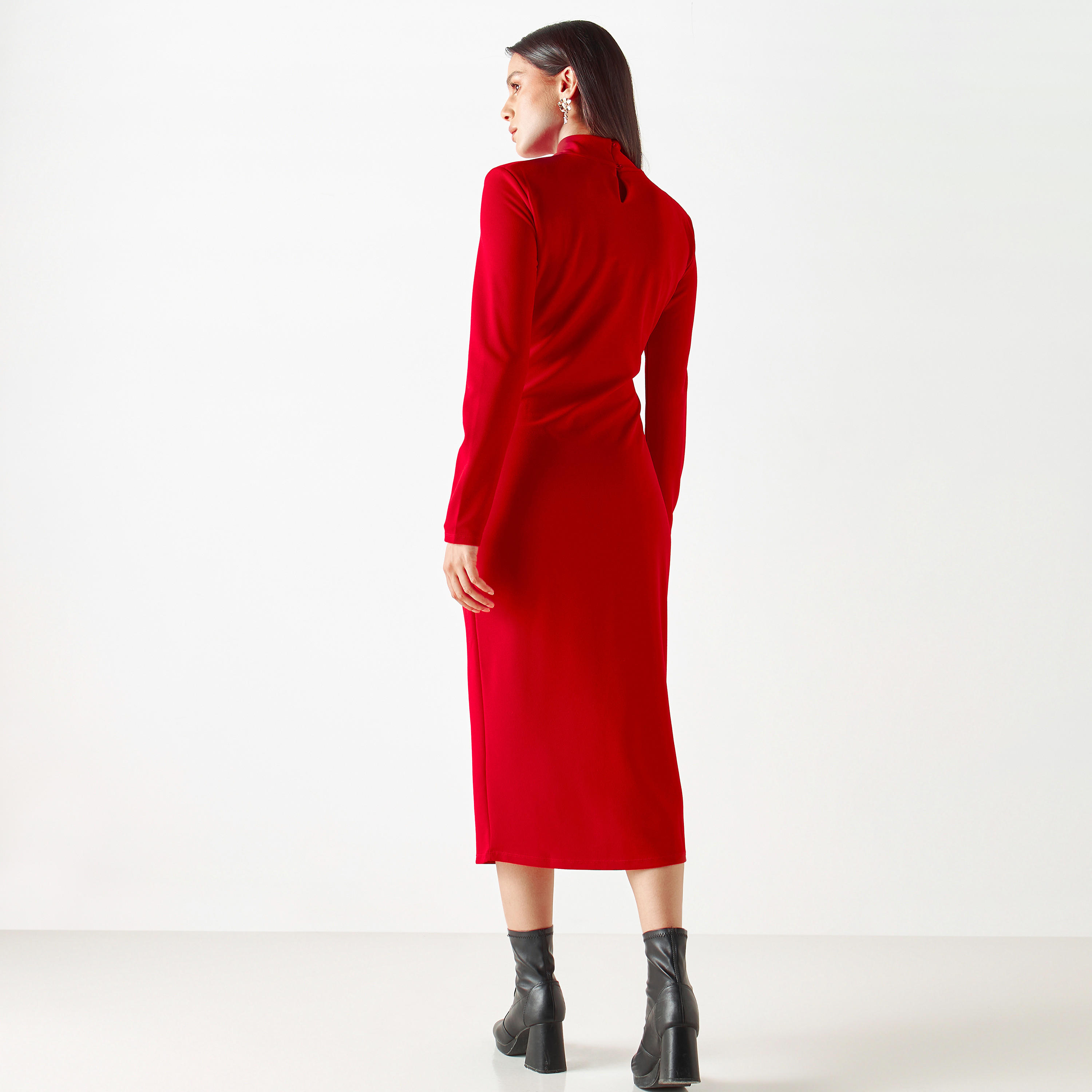 فستان متوسط الطول بياقة عالية من آيكونك-women-clothing-dresses-image-3