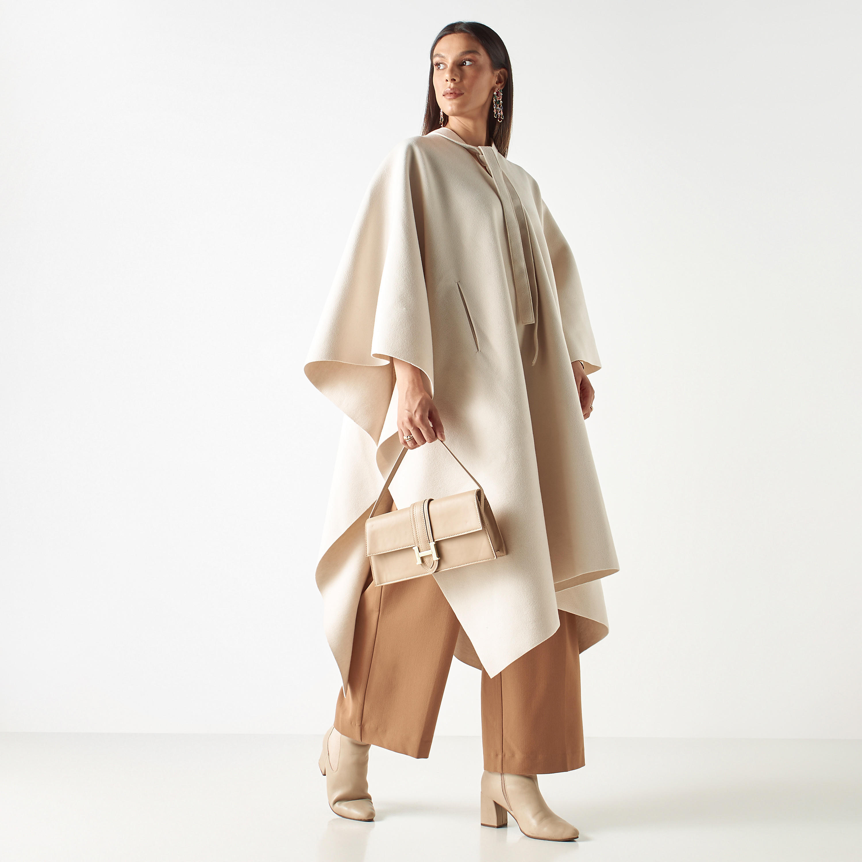 Iconic Solid Felt Poncho with Tie-Ups and Pockets-women-winterwear-cardigansandjumpers-cardigans-image-2