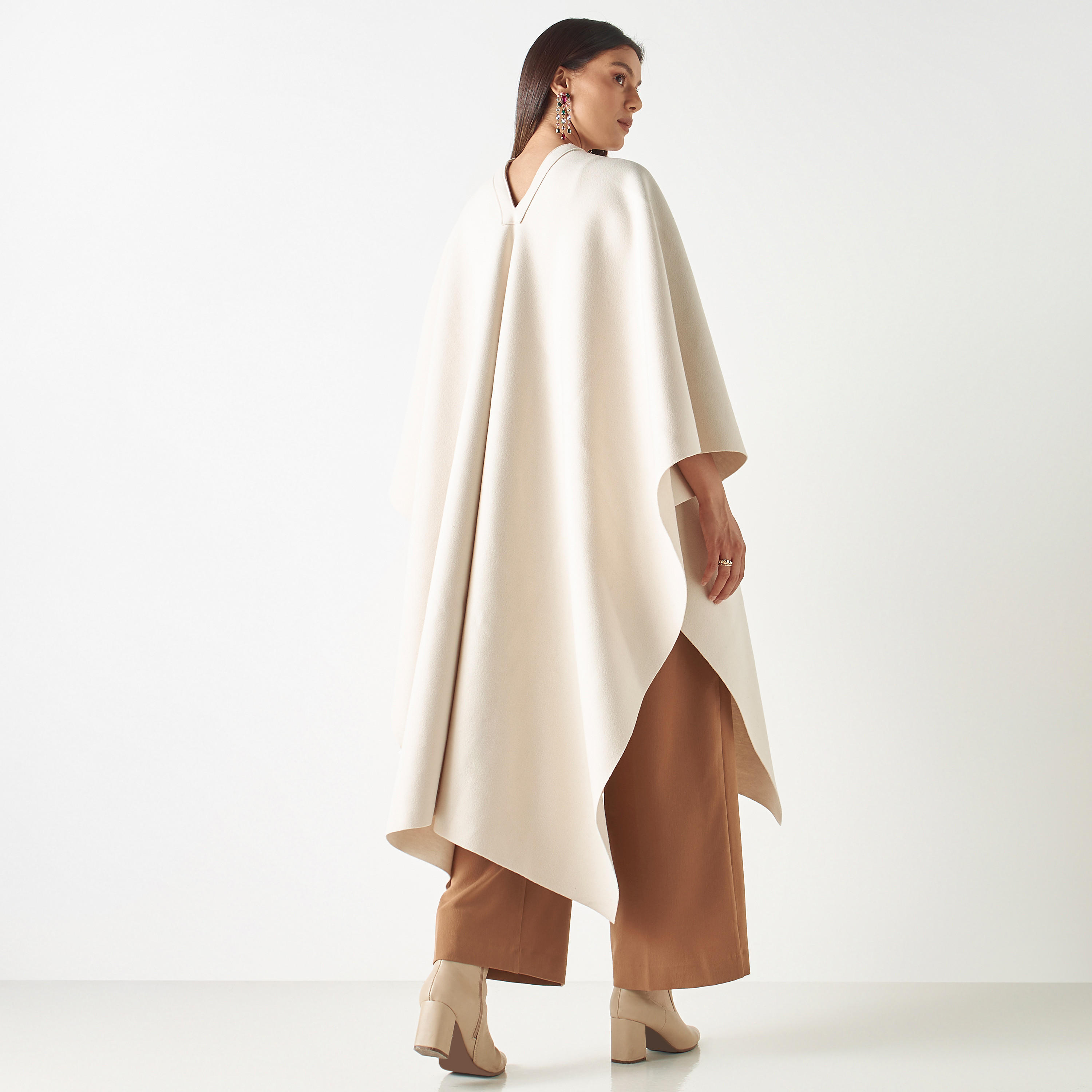 Iconic Solid Felt Poncho with Tie-Ups and Pockets-women-winterwear-cardigansandjumpers-cardigans-image-3
