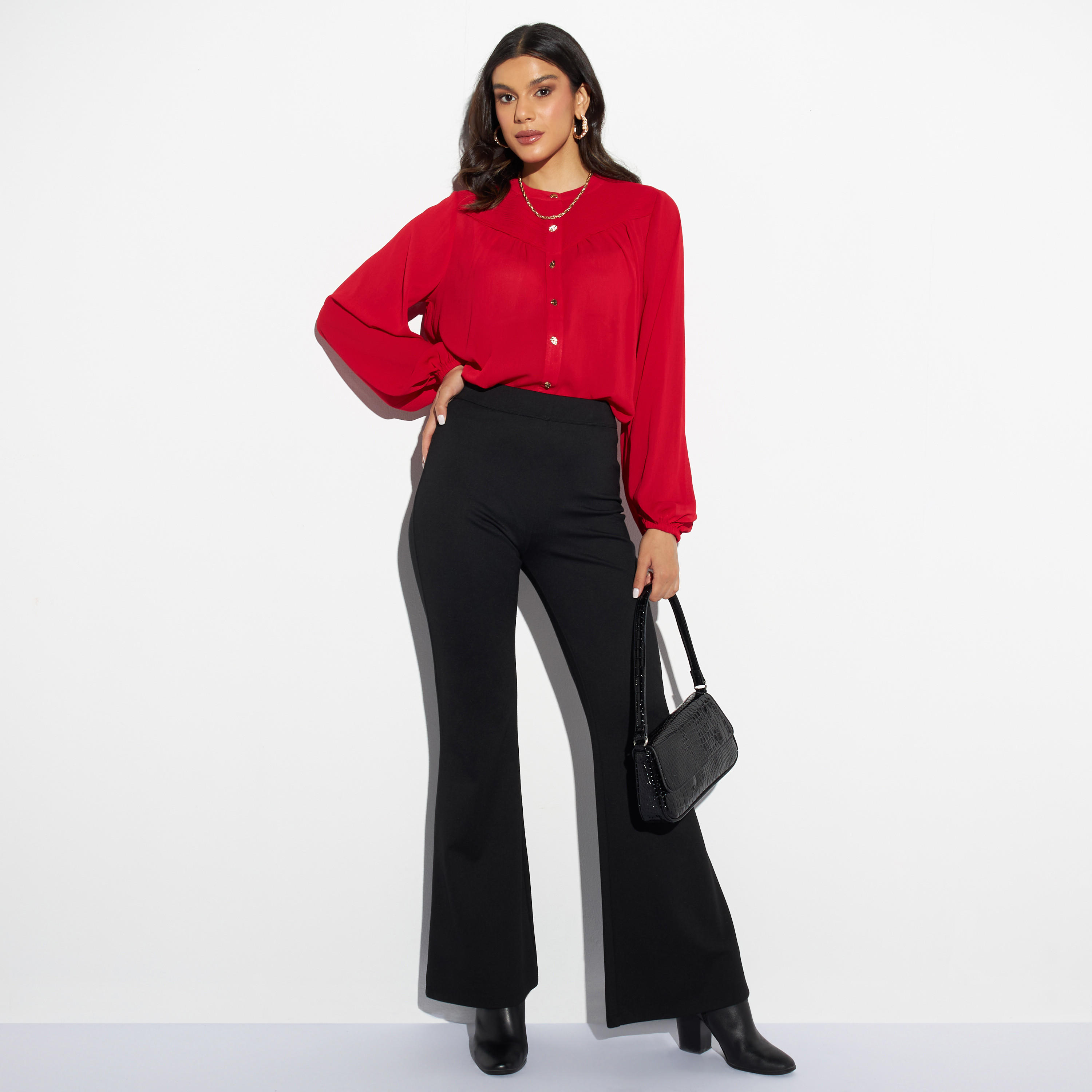 Iconic Solid Button Through Top with Volume Sleeves-women-clothing-shirtsandblouses-blouses-image-2