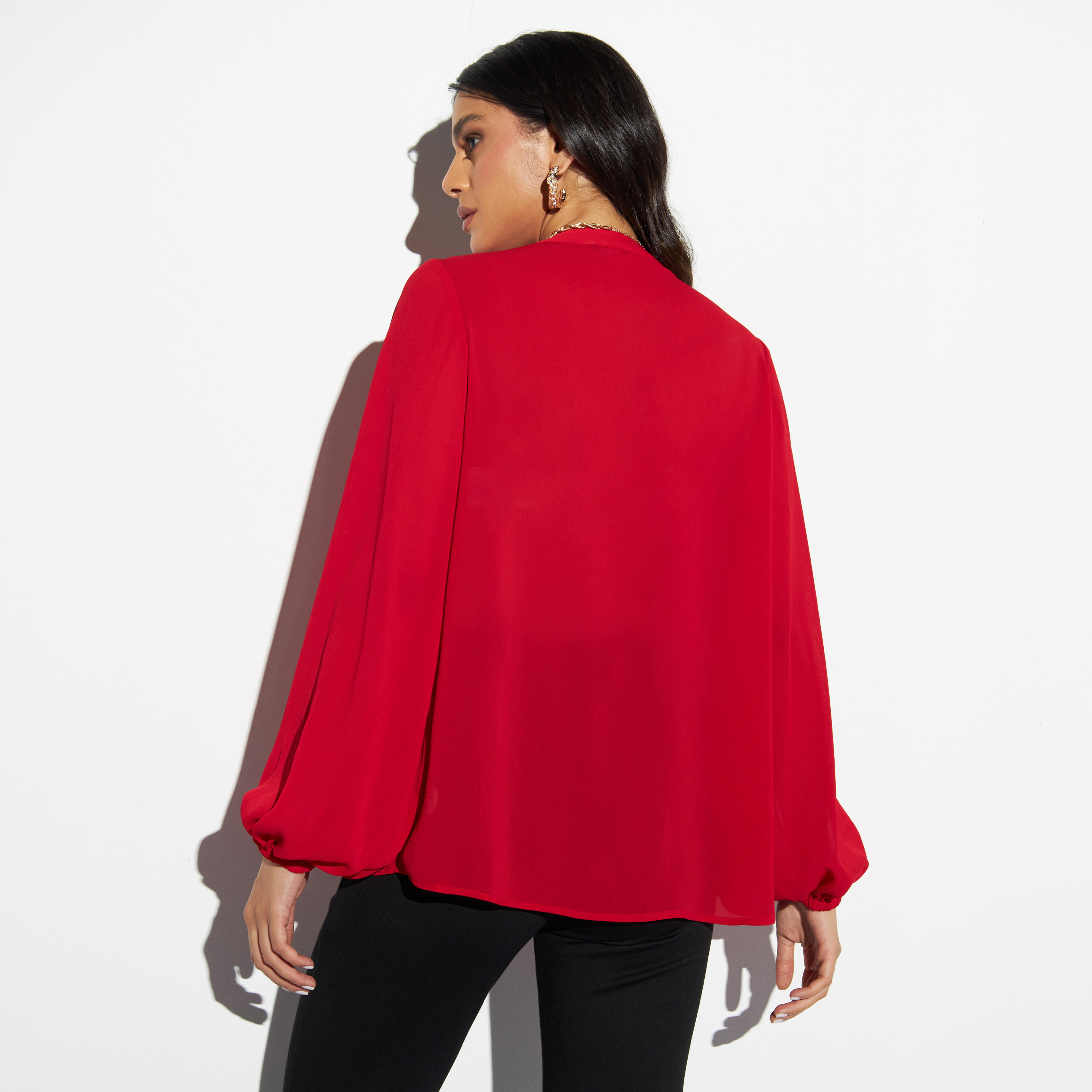Iconic Solid Button Through Top with Volume Sleeves-women-clothing-shirtsandblouses-blouses-image-3
