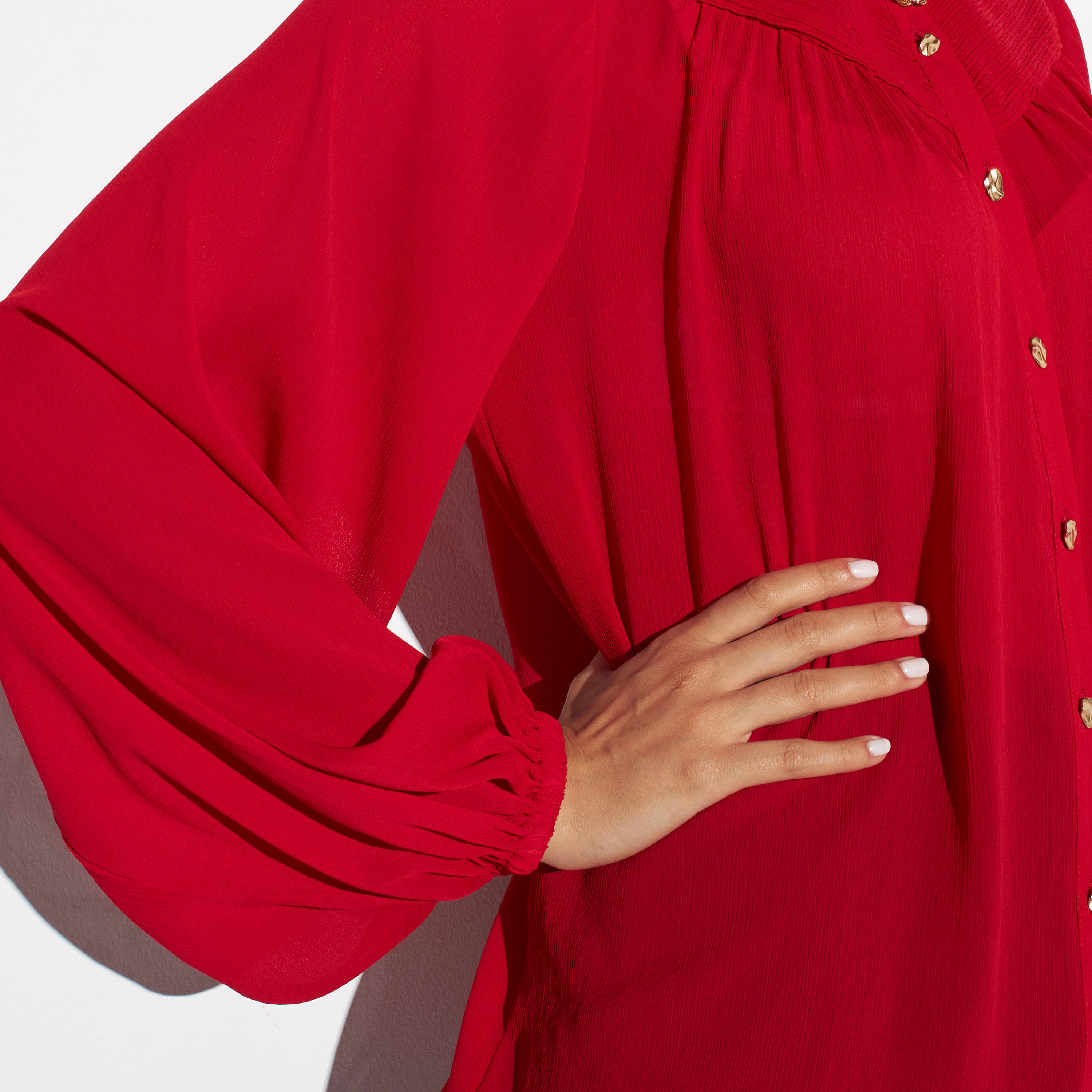 Iconic Solid Button Through Top with Volume Sleeves-women-clothing-shirtsandblouses-blouses-image-4