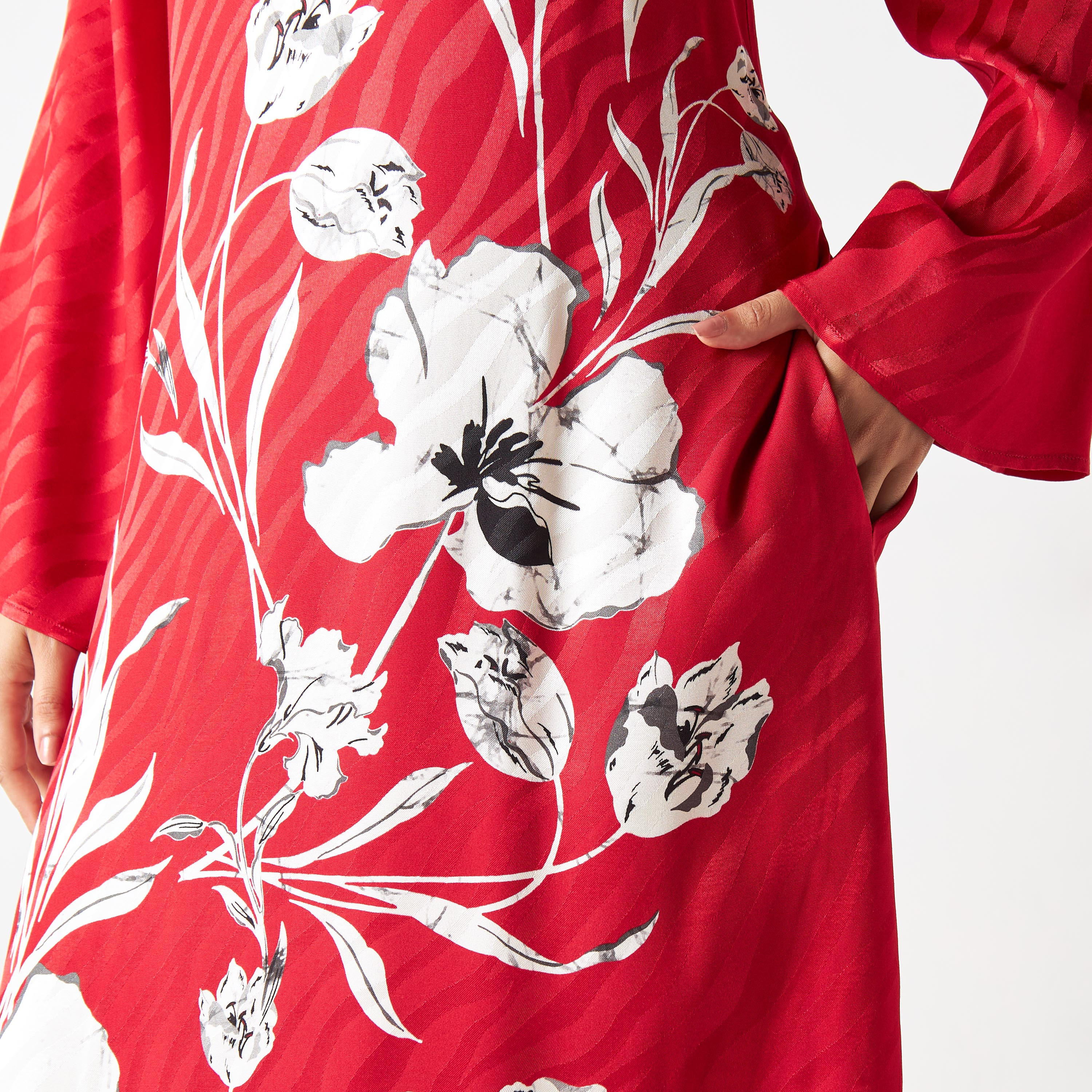فستان طويل ملفوف بطبعات أزهار وأكمام طويلة وجيوب من آيكونيك-women-clothing-dresses-image-5
