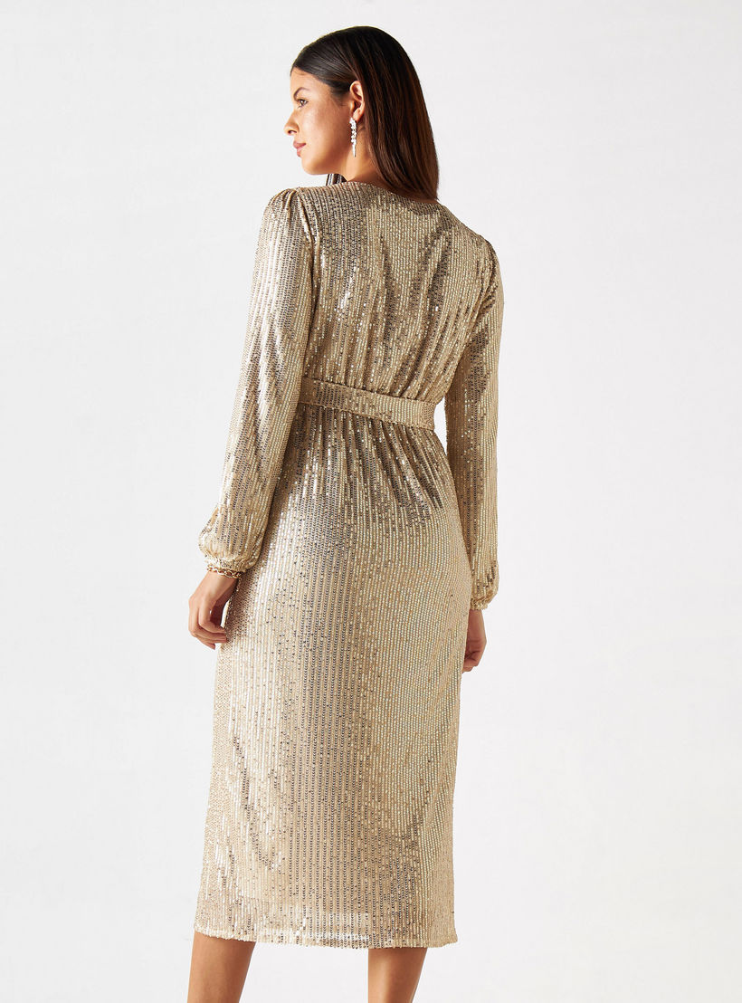 فستان مزيّن بحزام ربط وأكمام طويلة من آيكونيك-women-clothing-dresses-image-3
