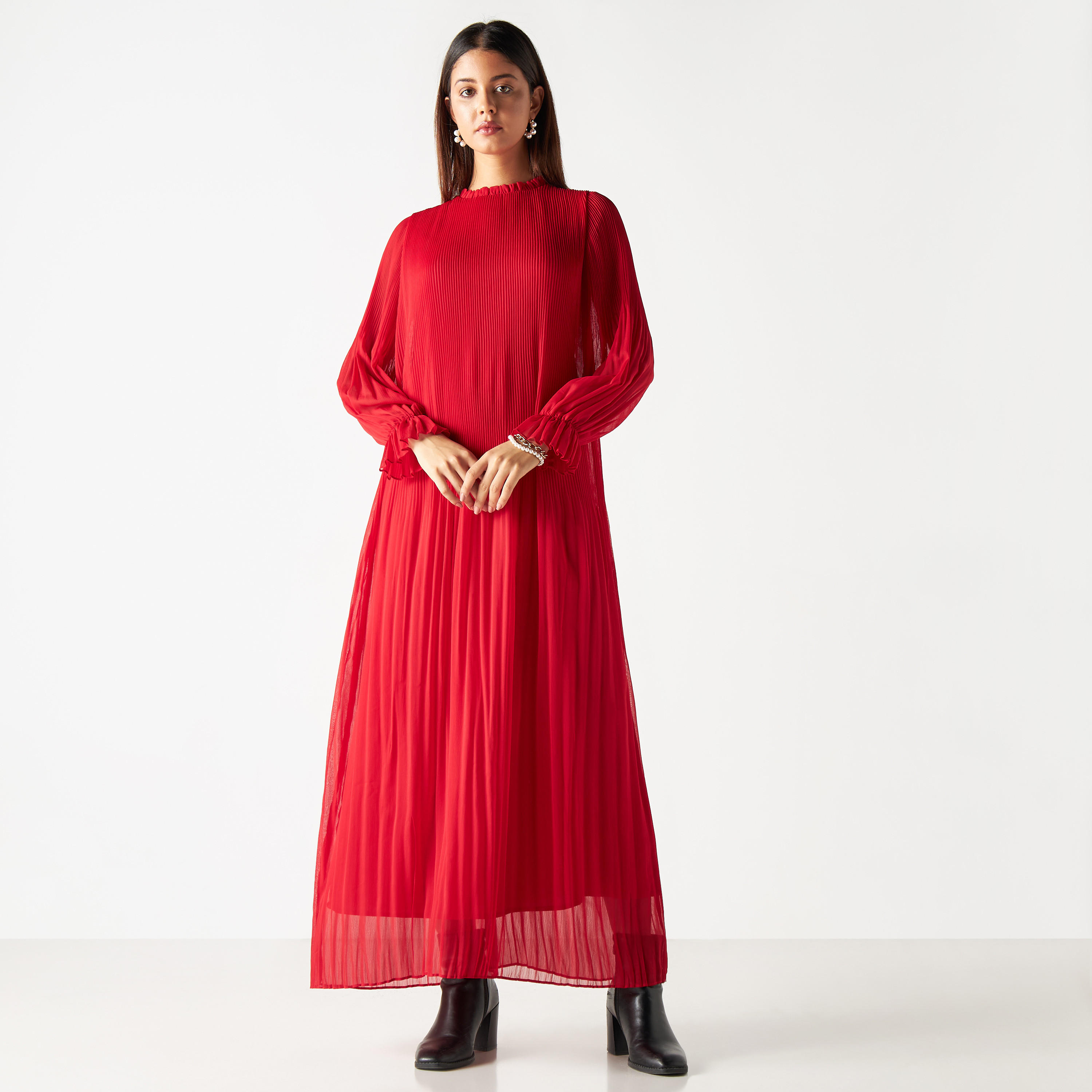 فستان بكُسرات وأكمام طويلة من آيكونك-women-clothing-dresses-image-1