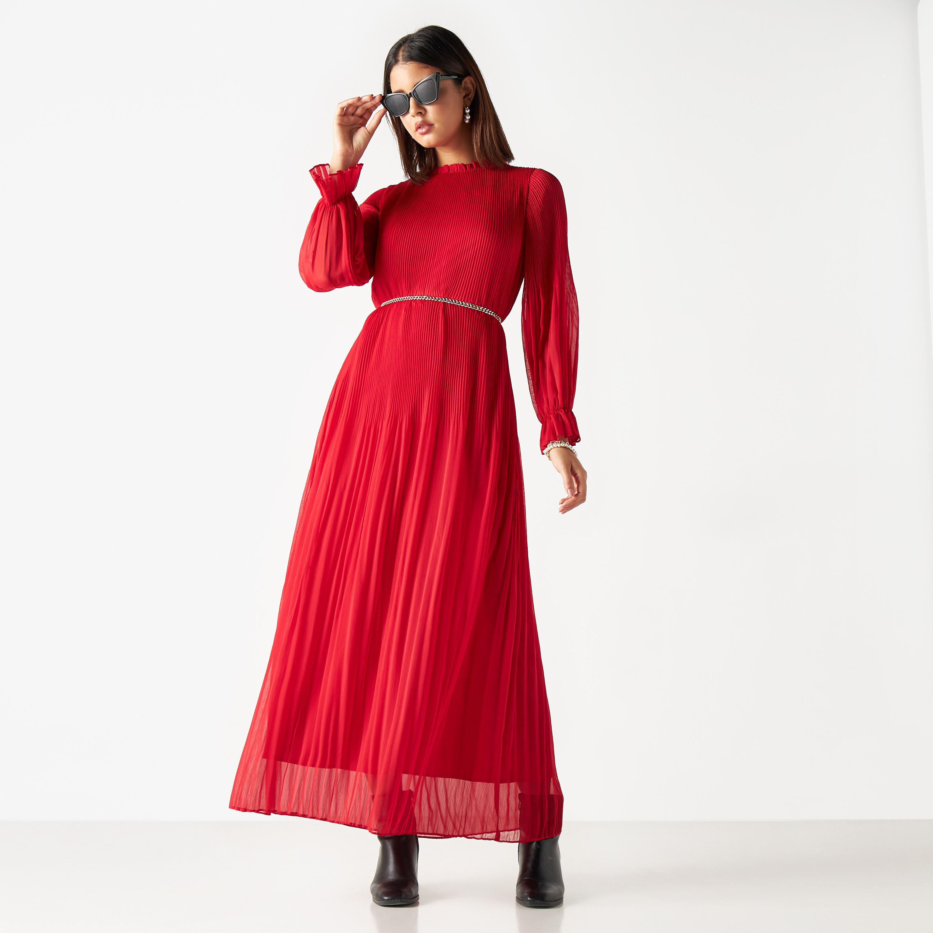 فستان بكُسرات وأكمام طويلة من آيكونك-women-clothing-dresses-image-2