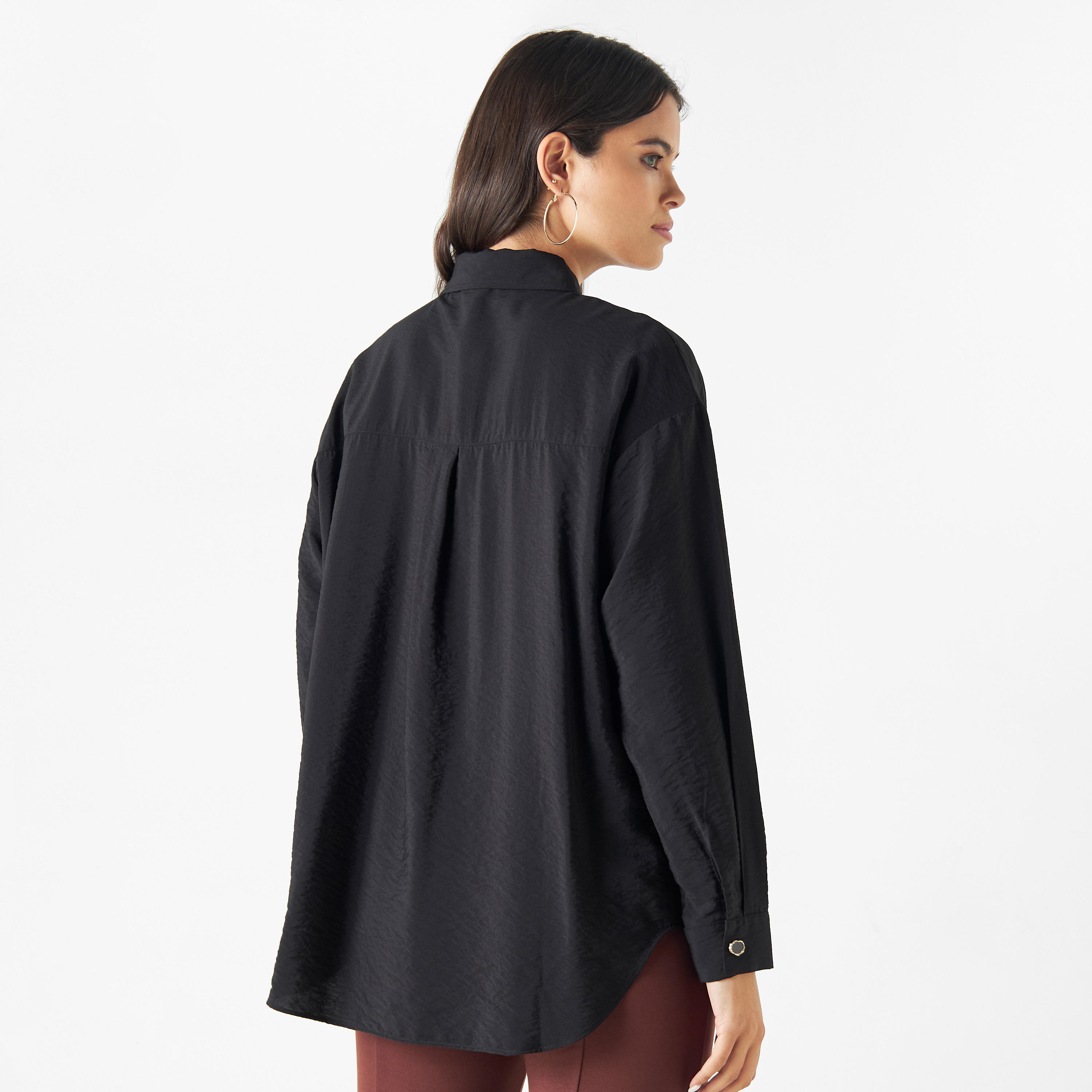 قميص سادة بأكمام طويلة وأزرار مزينة من آيكونيك-women-clothing-shirtsandblouses-shirts-image-7