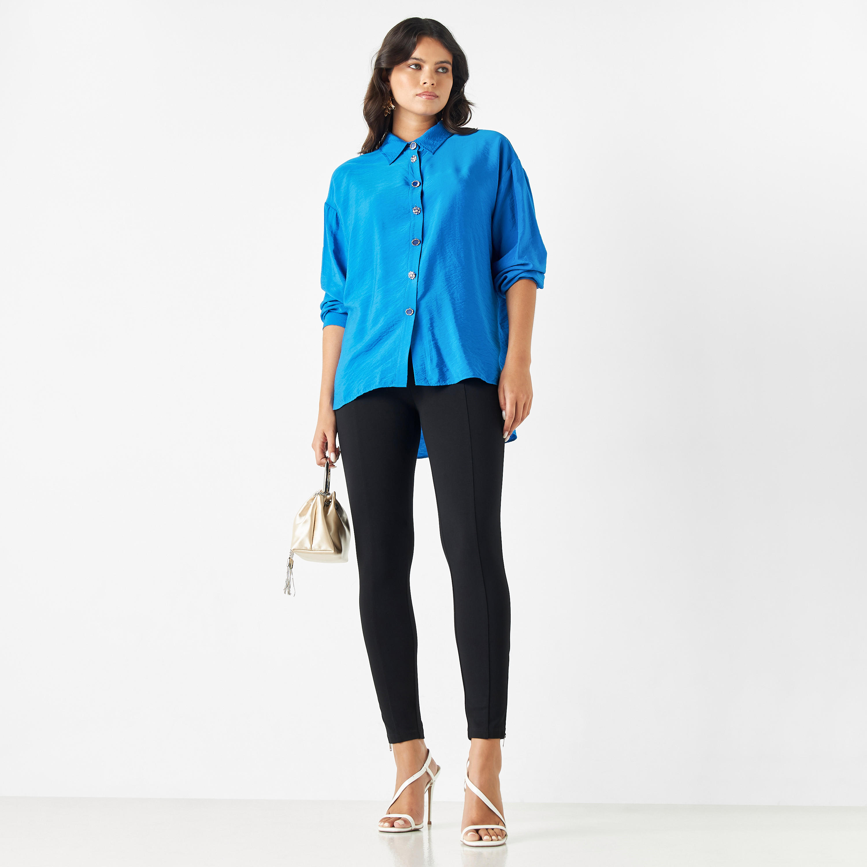 قميص سادة بأكمام طويلة وأزرار مزينة من آيكونيك-women-clothing-shirtsandblouses-shirts-image-14