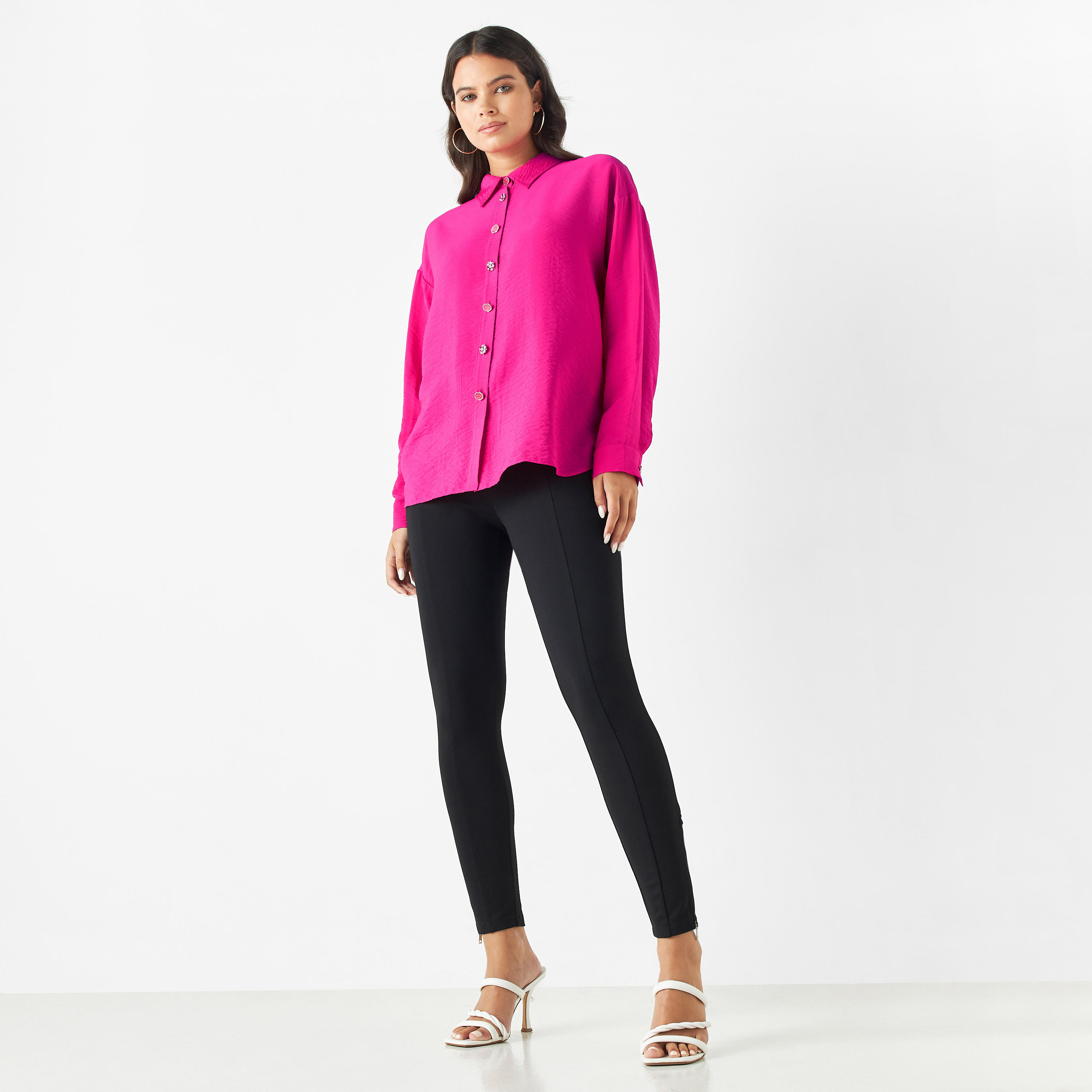 قميص سادة بأكمام طويلة وأزرار مزينة من آيكونيك-women-clothing-shirtsandblouses-shirts-image-10