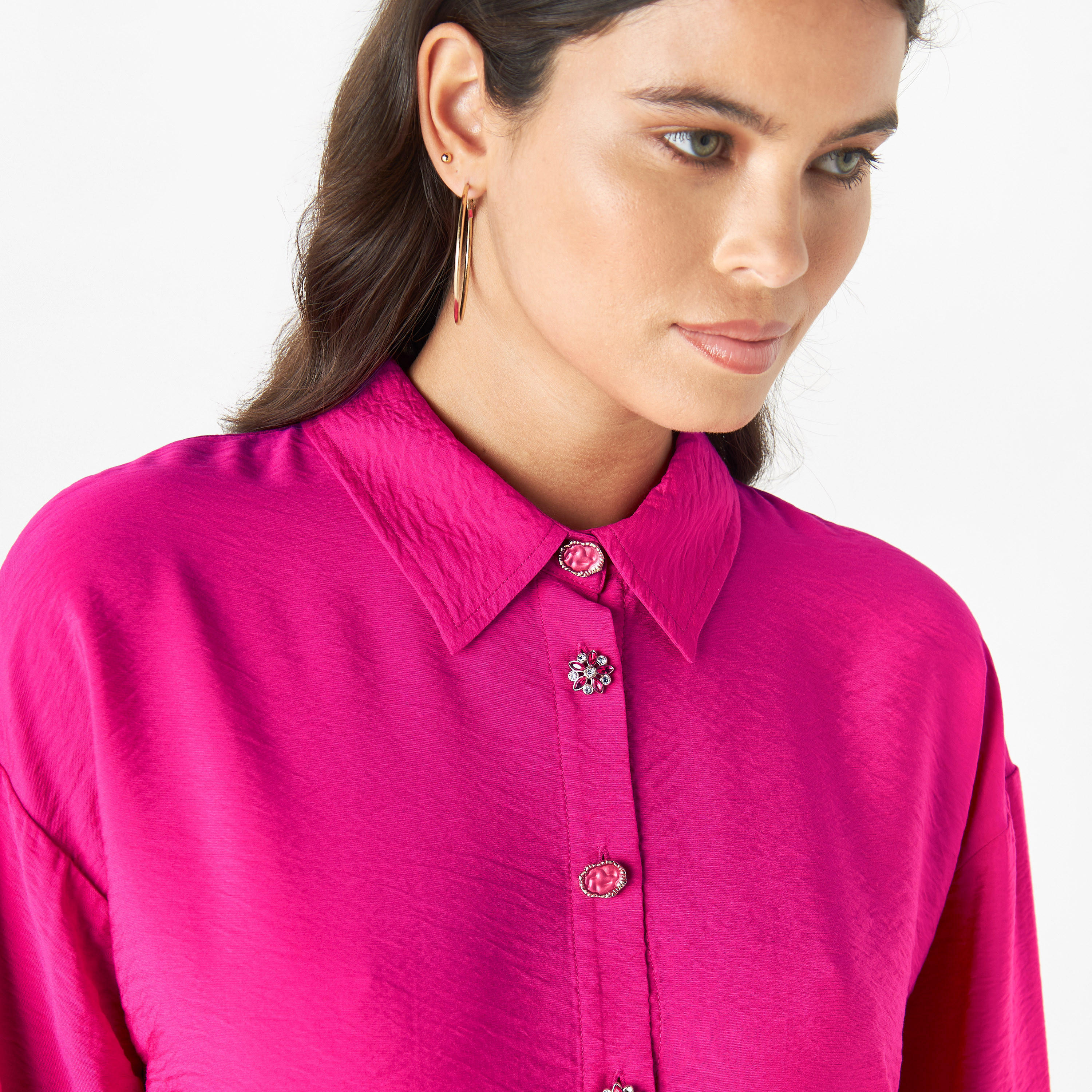 قميص سادة بأكمام طويلة وأزرار مزينة من آيكونيك-women-clothing-shirtsandblouses-shirts-image-12