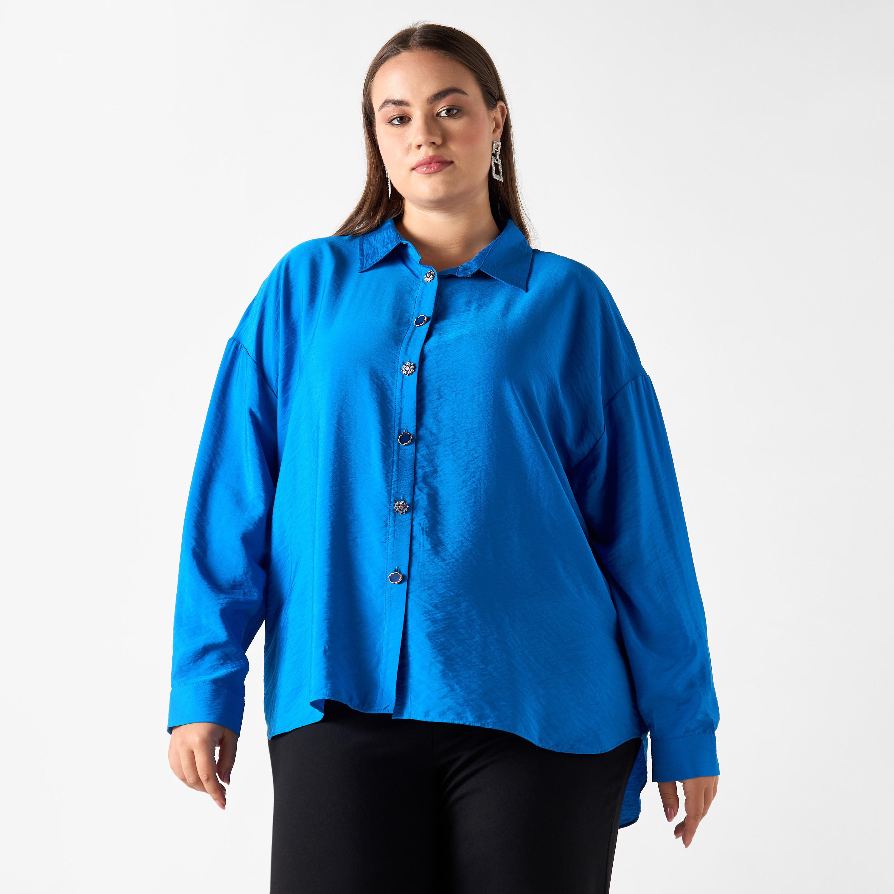 قميص مقاس واسع بارز الملمس بأكمام طويلة من آيكونيك-women-clothing-shirtsandblouses-blouses-image-1