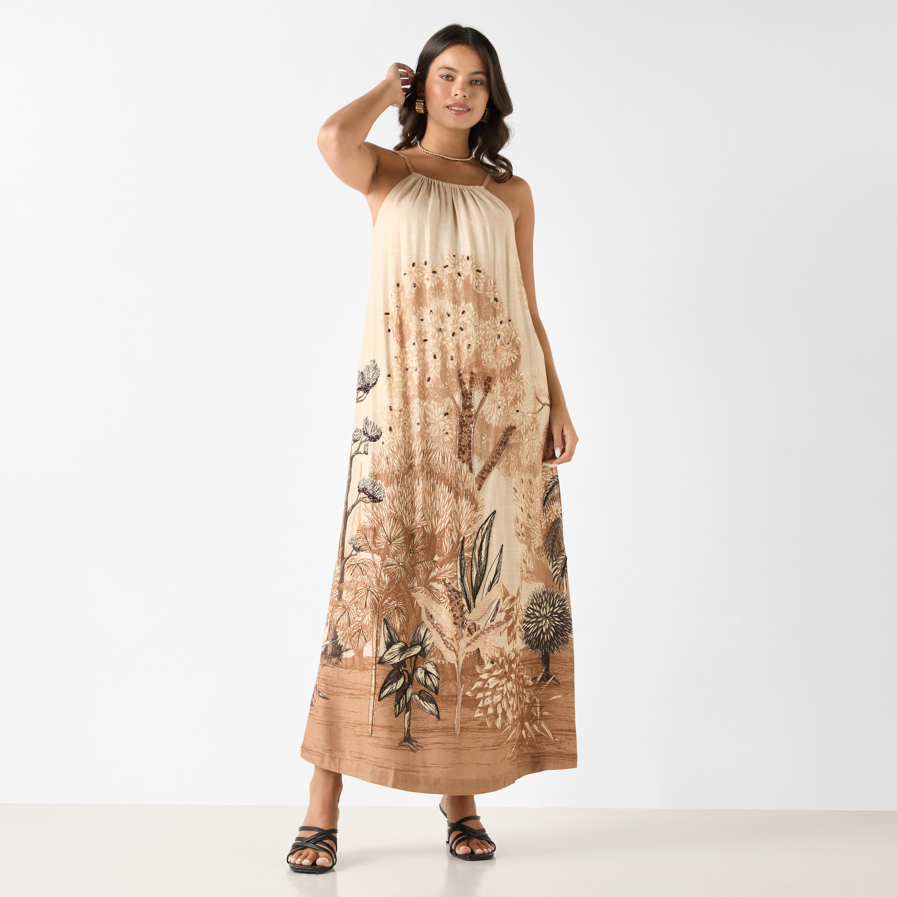 فستان كتان بلا أكمام مزين بتفاصيل فتحة من آيكونيك-women-clothing-dresses-image-1