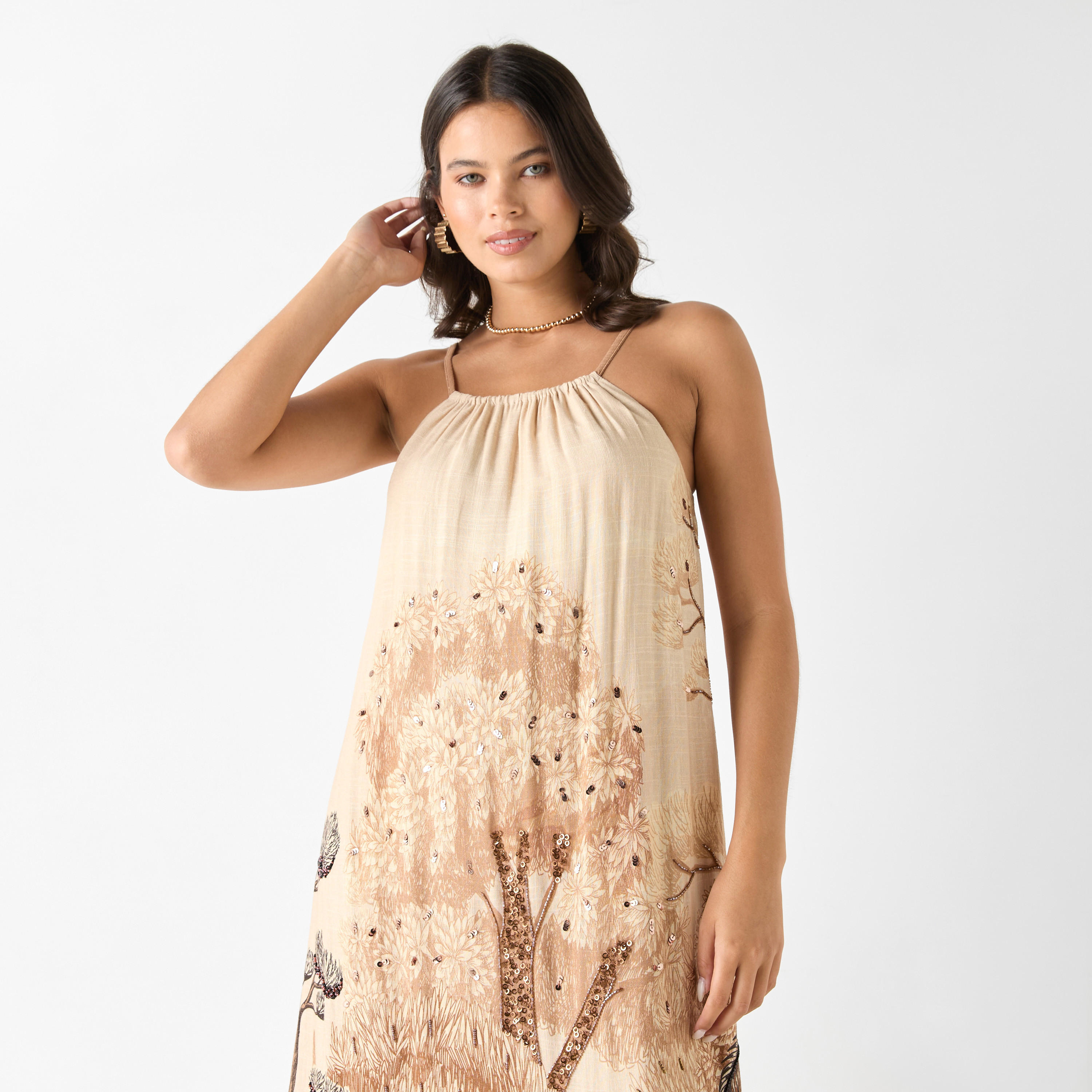 فستان كتان بلا أكمام مزين بتفاصيل فتحة من آيكونيك-women-clothing-dresses-image-2