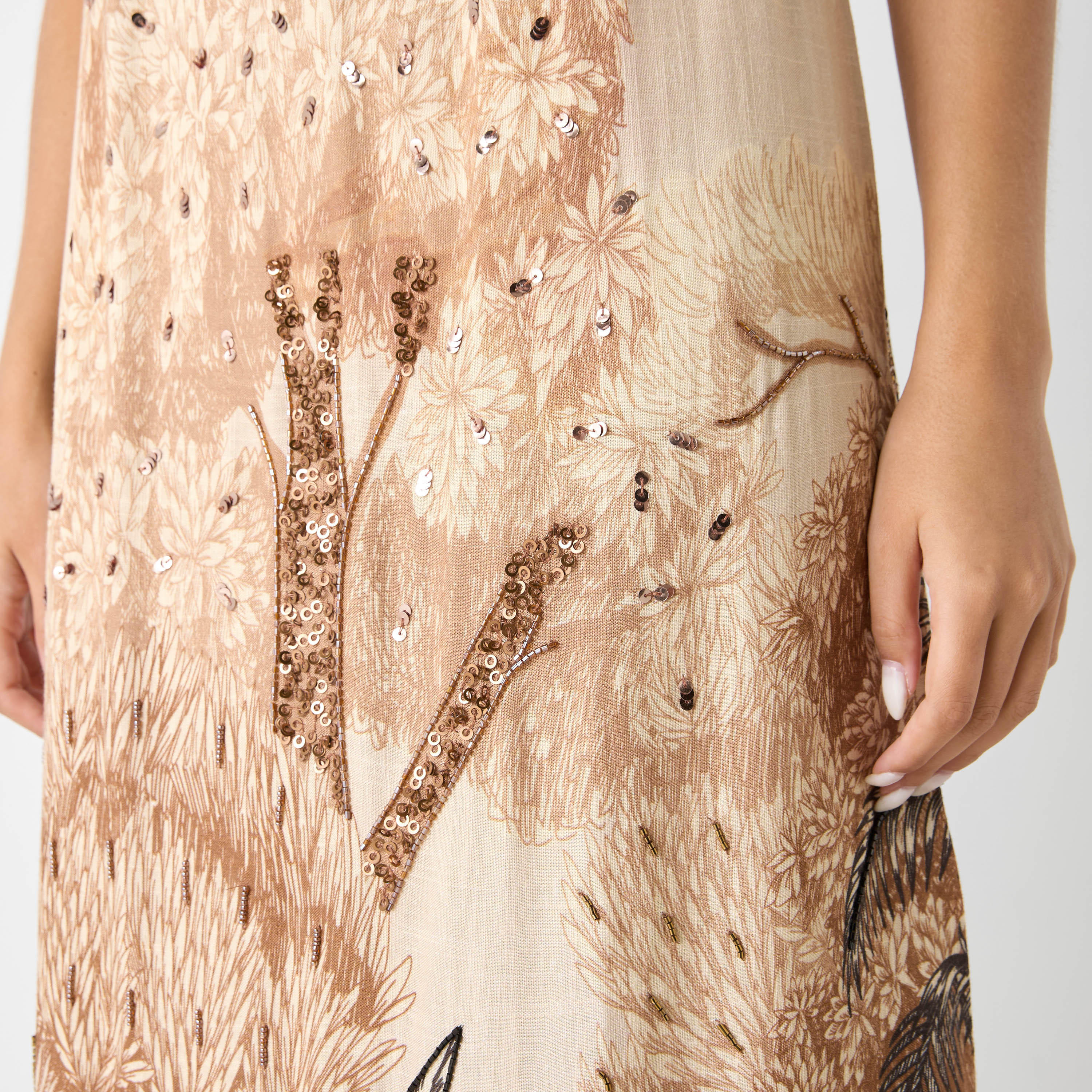 فستان كتان بلا أكمام مزين بتفاصيل فتحة من آيكونيك-women-clothing-dresses-image-5