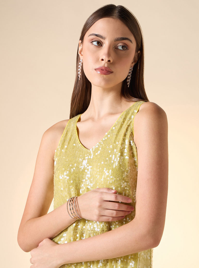 فستان مزيّن دون أكمام بياقة V من آيكونيك-women-clothing-dresses-image-5