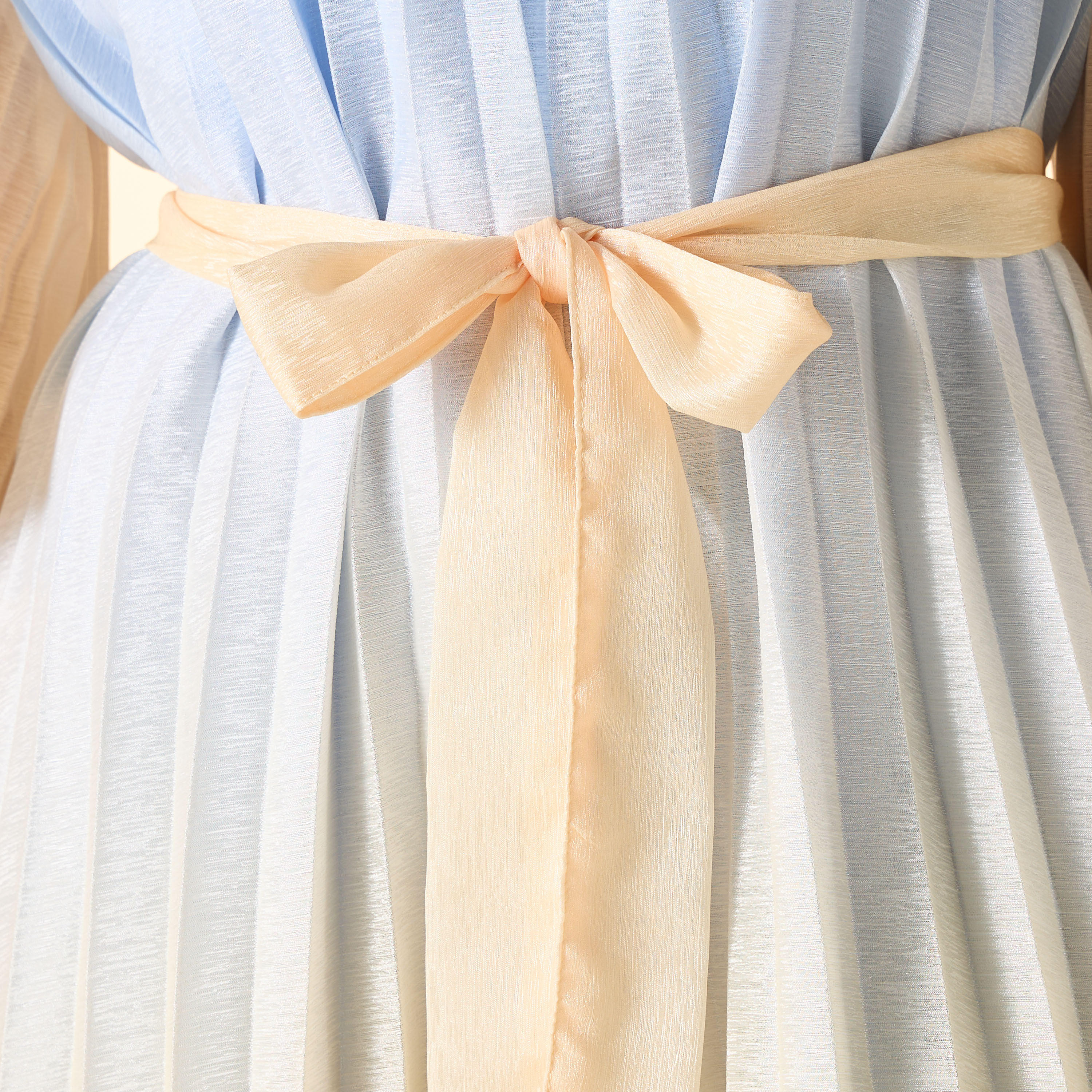 Iconic Pleated V-neck Dress with Tie-Up Belt and Flared Sleeves-women-clothing-dresses-image-5
