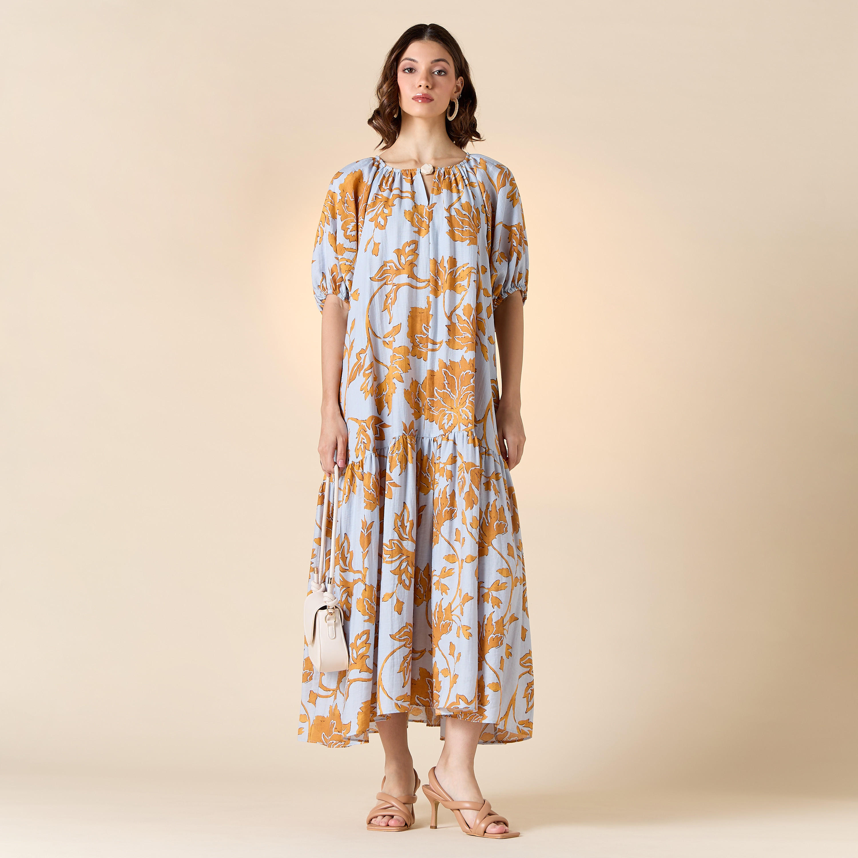 فستان إيه لاين بياقة بفتحة عنق وأكمام بالون وطبعات من آيكونيك-women-clothing-dresses-image-2