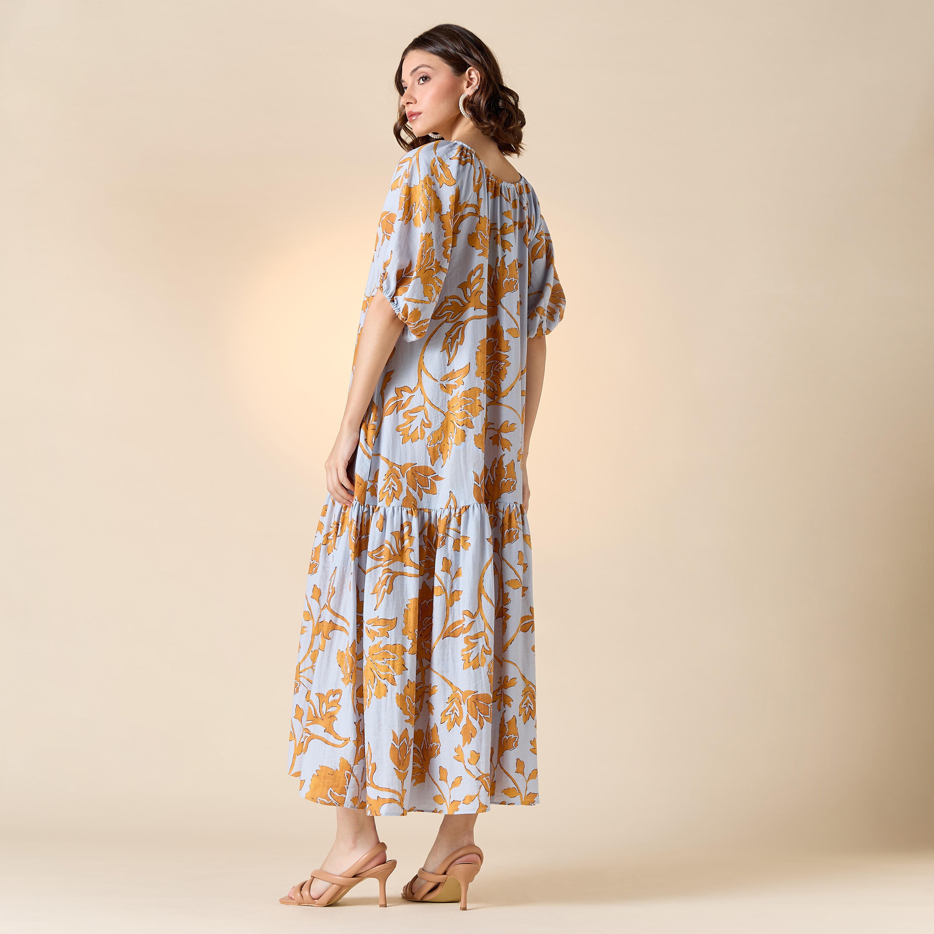 فستان إيه لاين بياقة بفتحة عنق وأكمام بالون وطبعات من آيكونيك-women-clothing-dresses-image-3